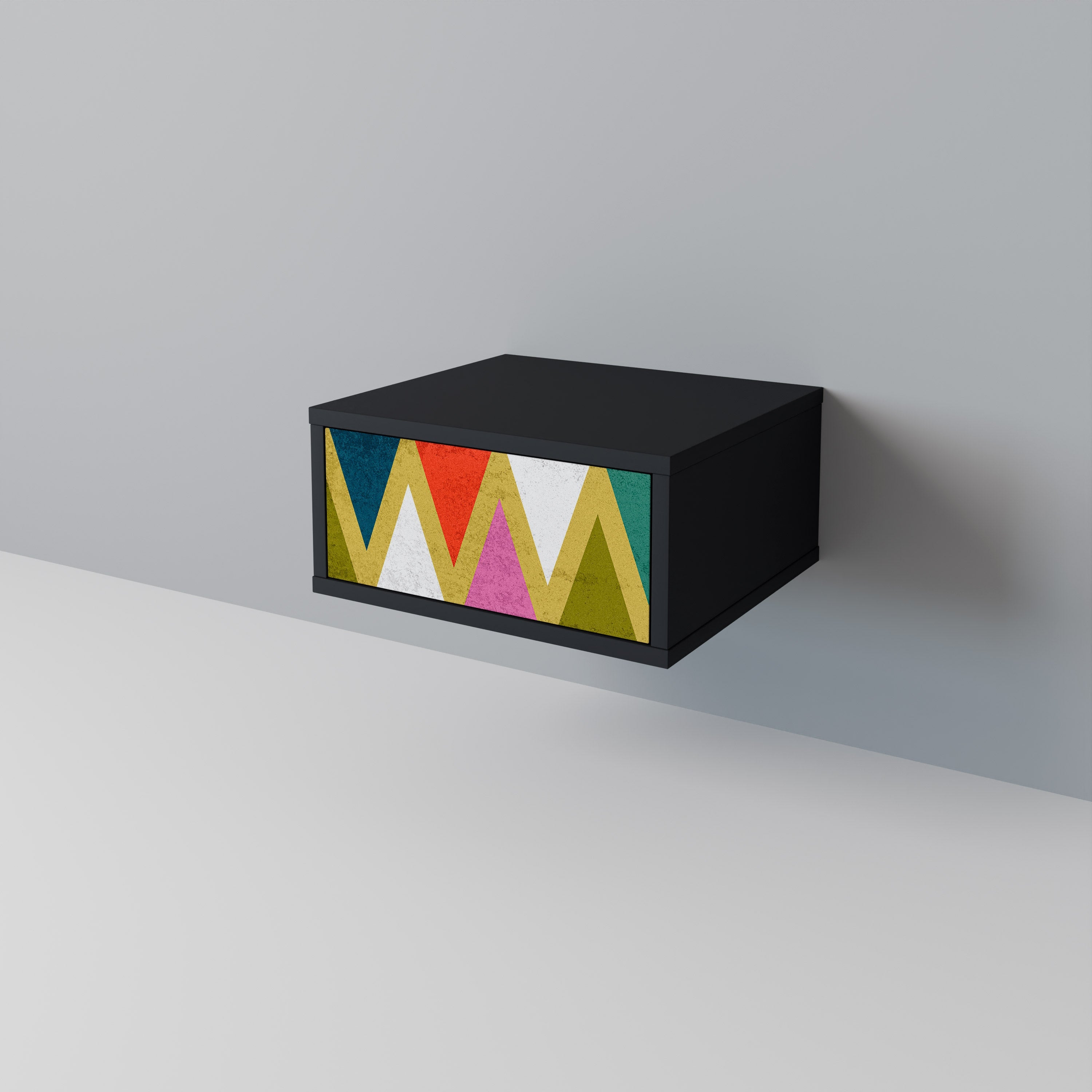 Κομοδίνο COLOURFUL TRIANGLES σε μαύρο φινίρισμα