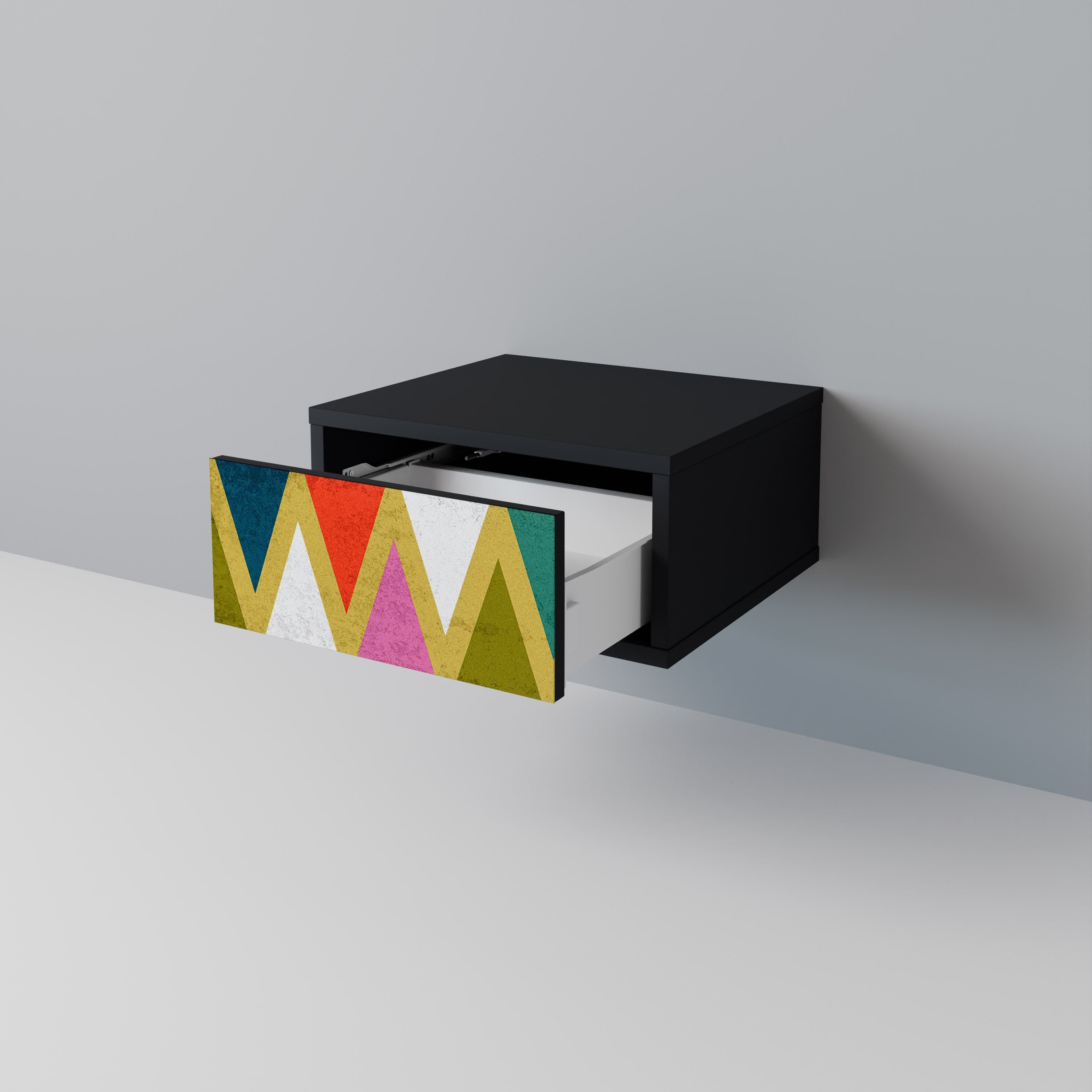 Κομοδίνο COLOURFUL TRIANGLES σε μαύρο φινίρισμα