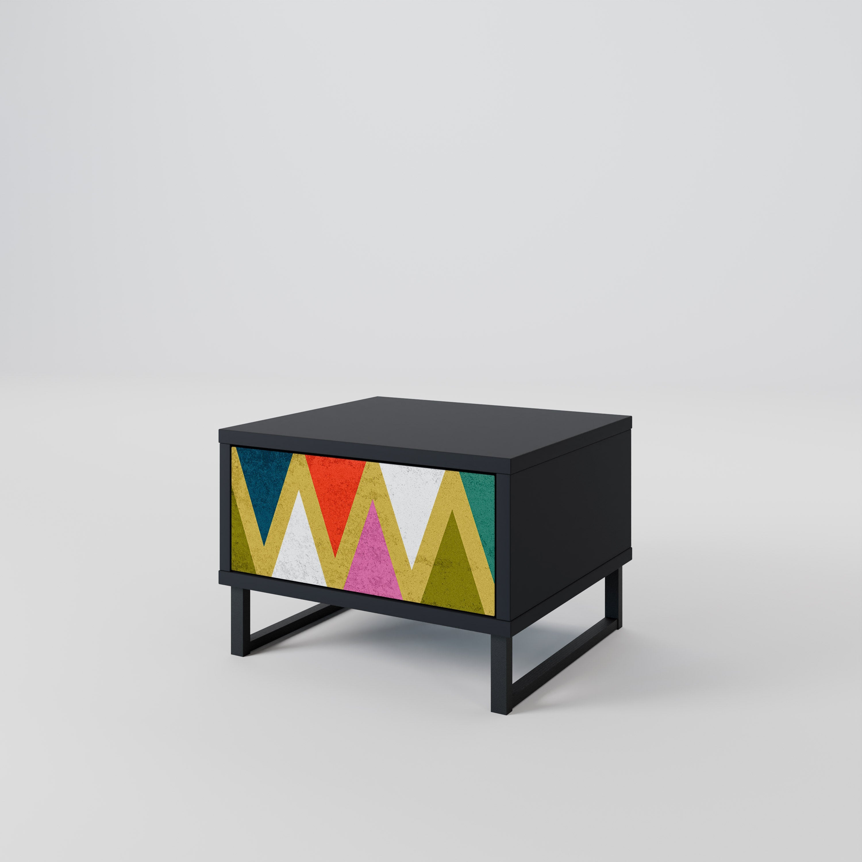 Κομοδίνο COLOURFUL TRIANGLES σε μαύρο φινίρισμα