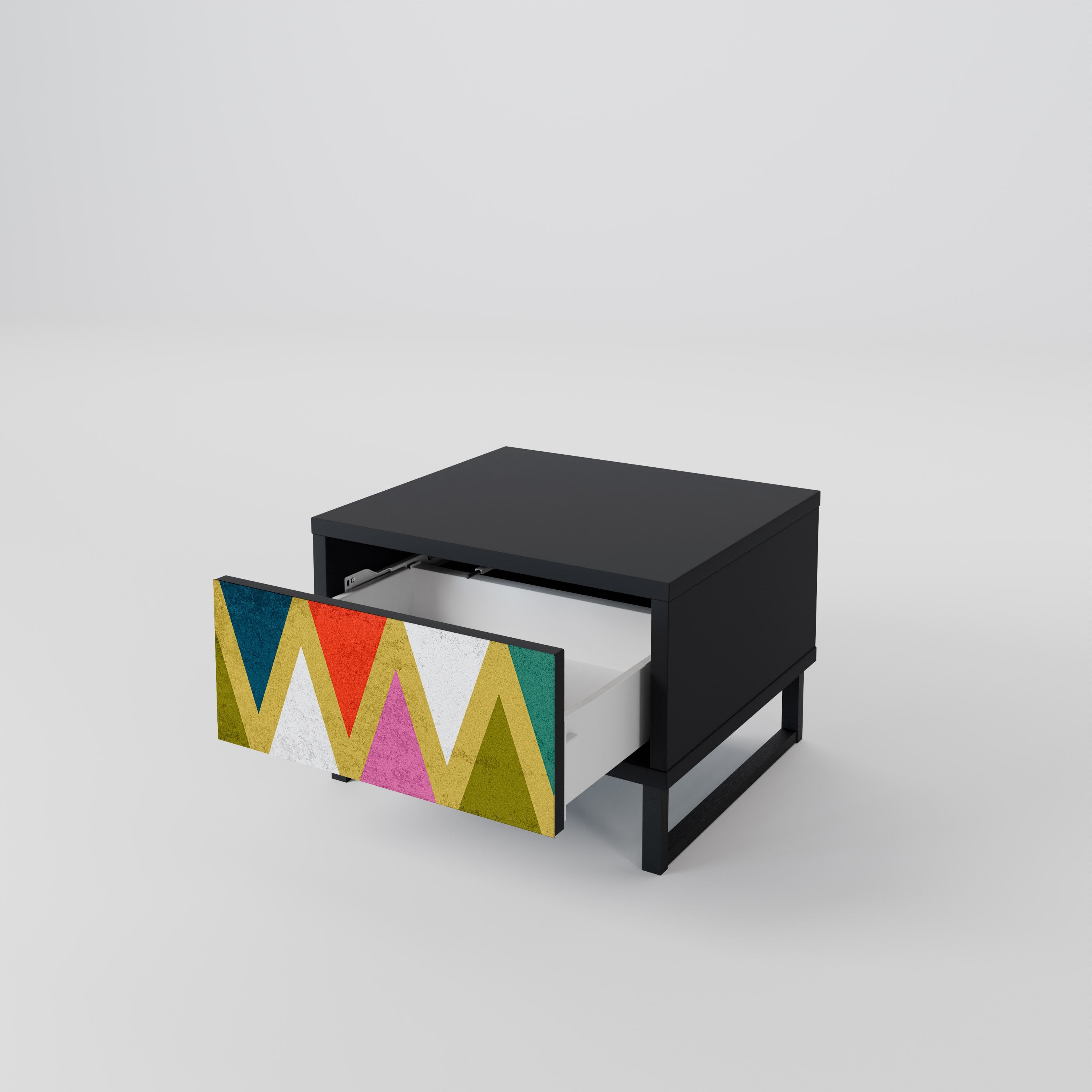 Κομοδίνο COLOURFUL TRIANGLES σε μαύρο φινίρισμα