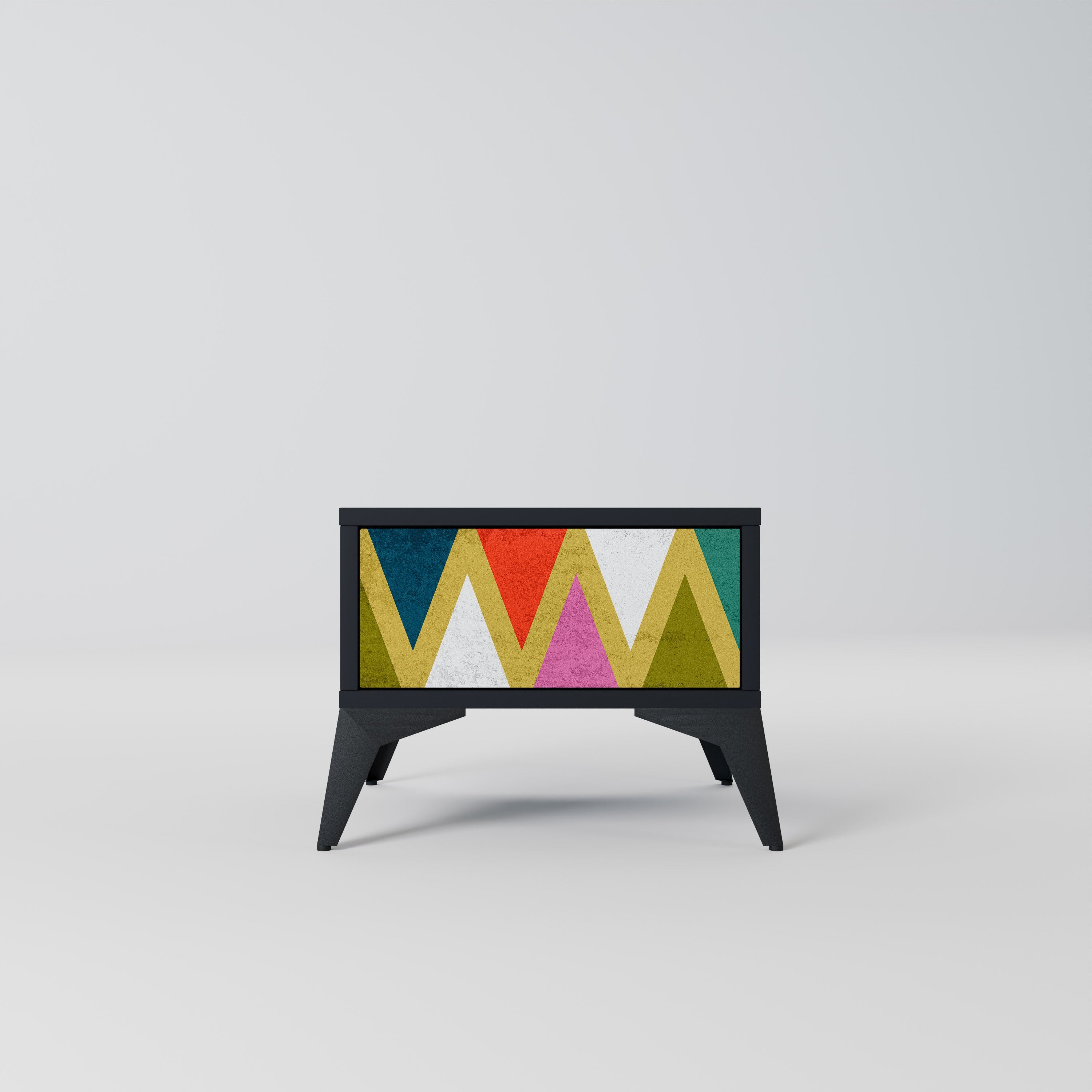 Κομοδίνο COLOURFUL TRIANGLES σε μαύρο φινίρισμα