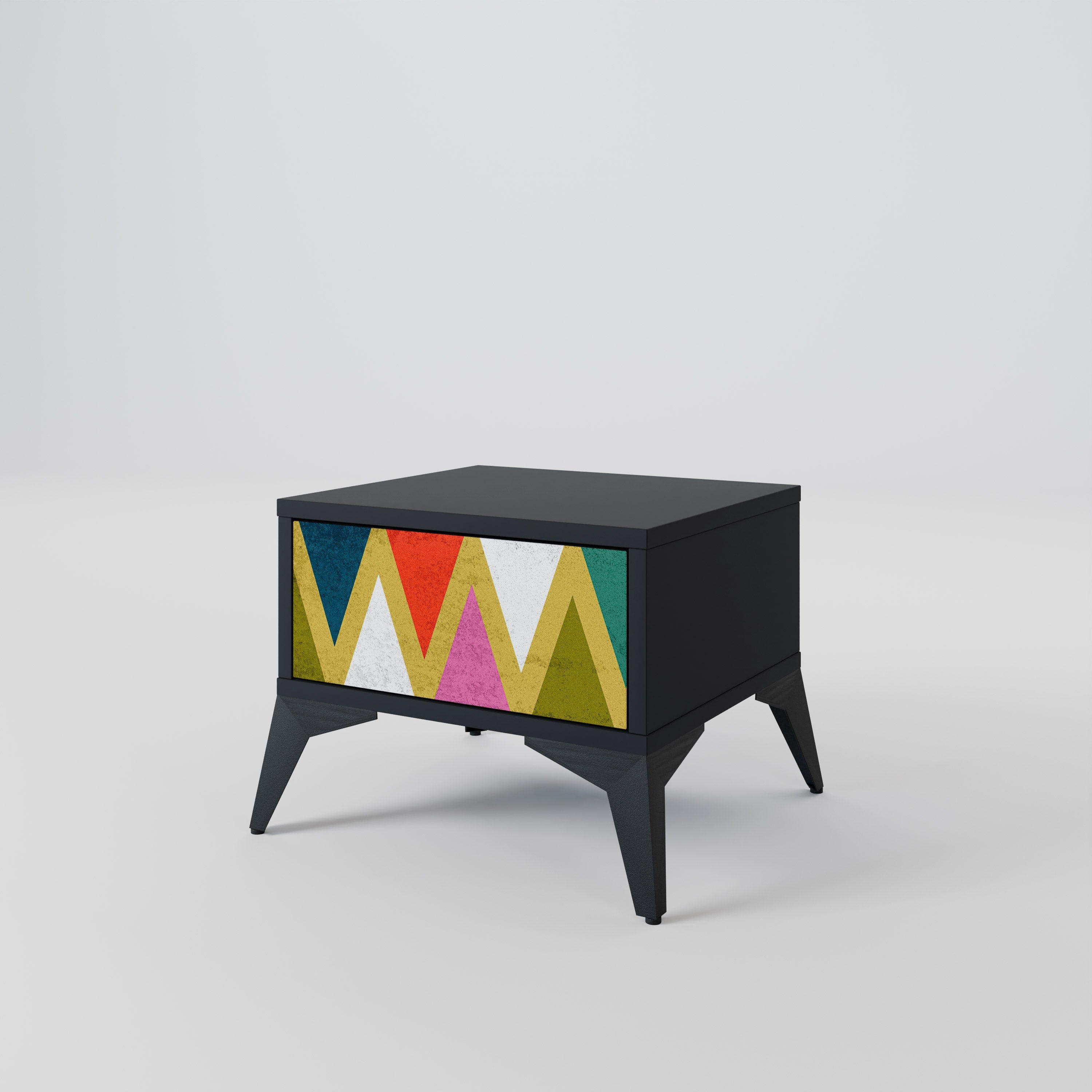 Κομοδίνο COLOURFUL TRIANGLES σε μαύρο φινίρισμα