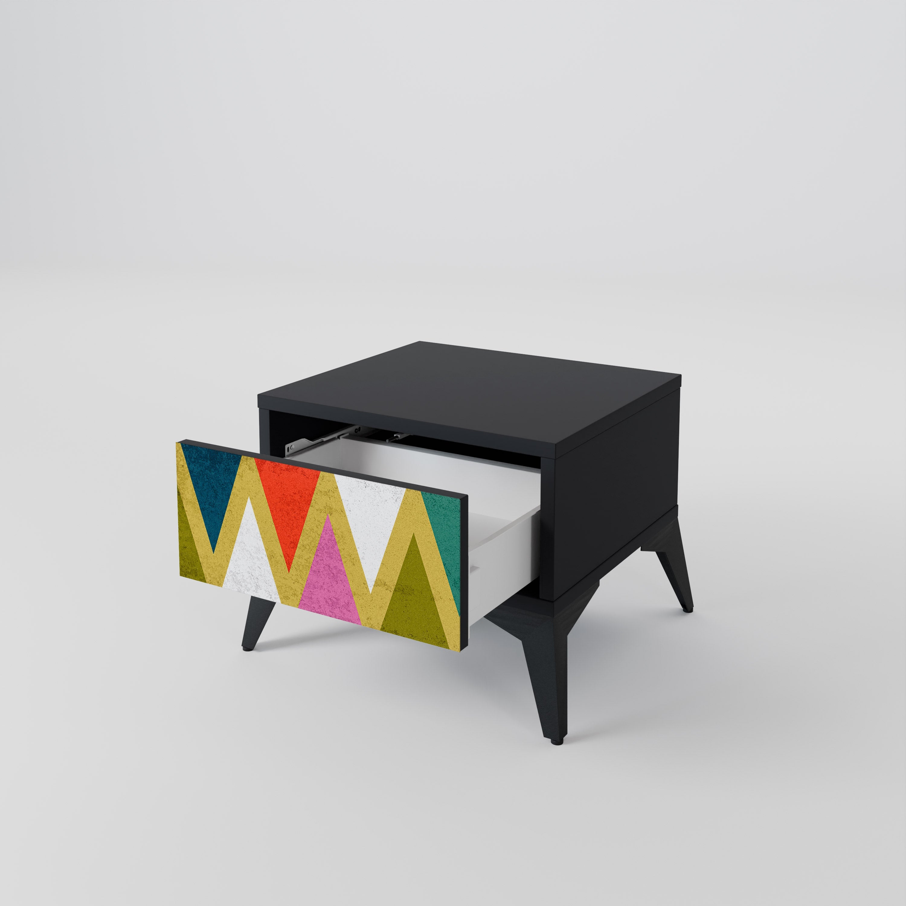 Κομοδίνο COLOURFUL TRIANGLES σε μαύρο φινίρισμα