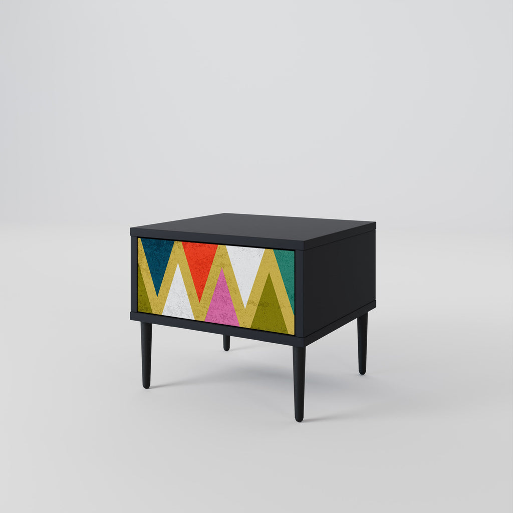 Κομοδίνο COLOURFUL TRIANGLES σε μαύρο φινίρισμα