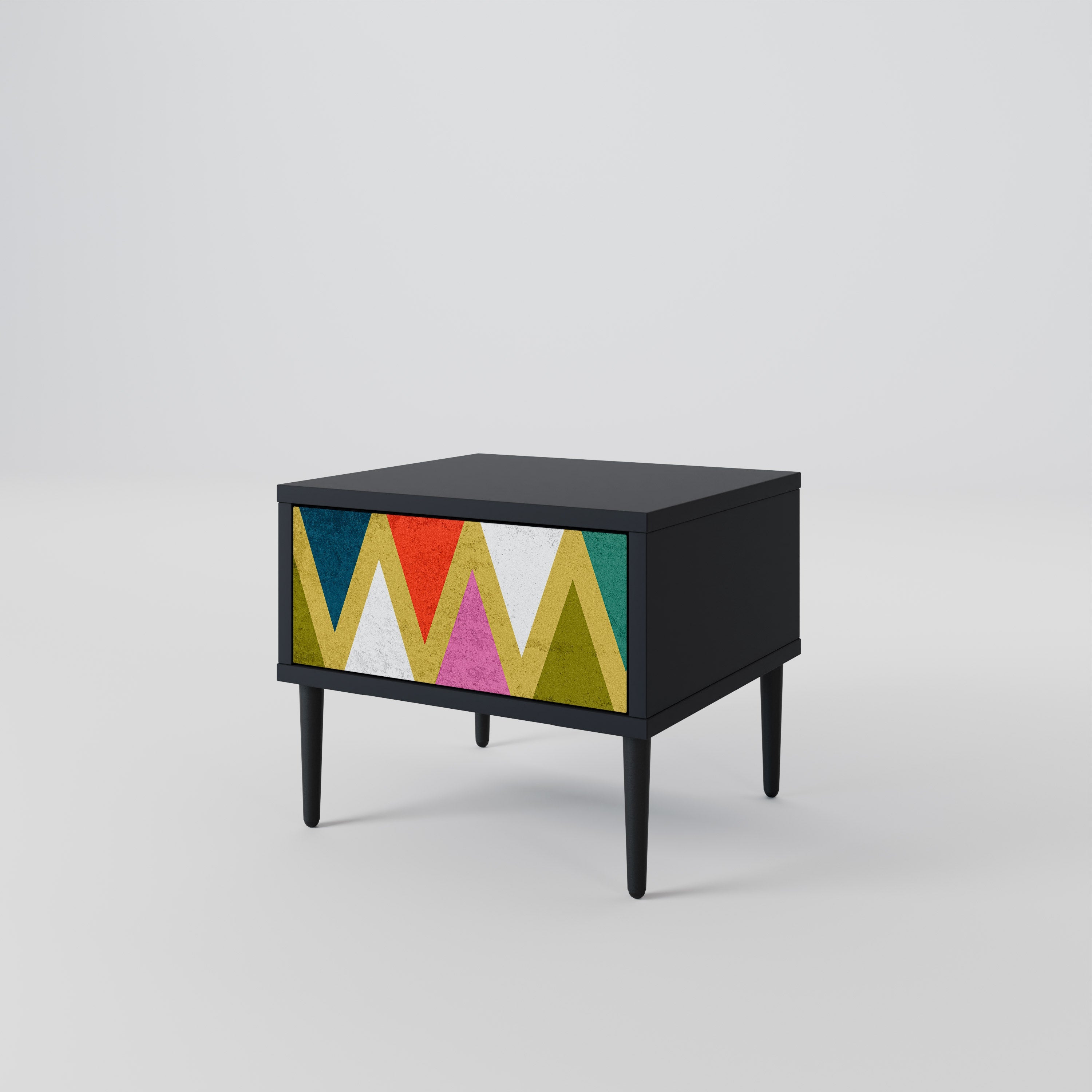 Κομοδίνο COLOURFUL TRIANGLES σε μαύρο φινίρισμα