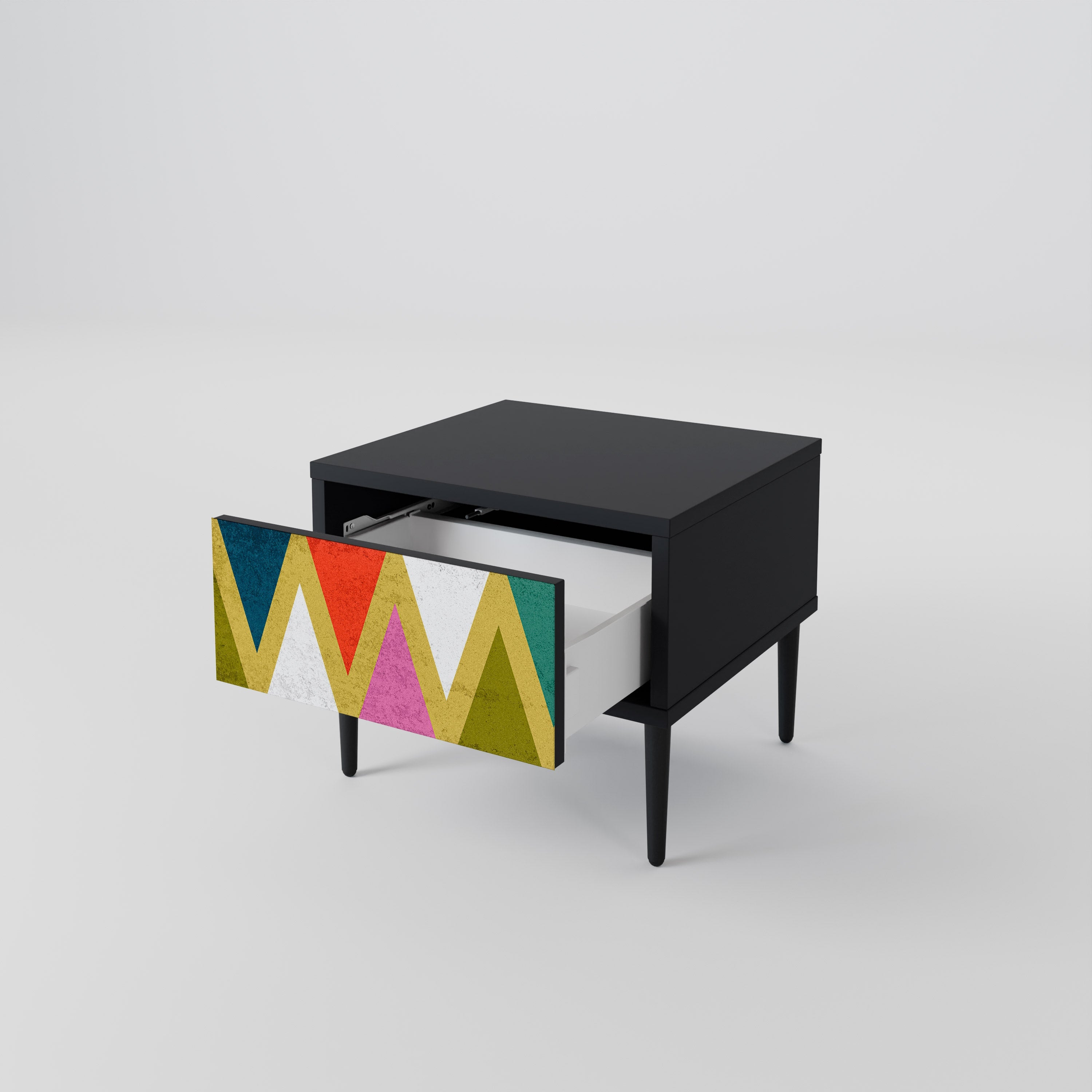 Κομοδίνο COLOURFUL TRIANGLES σε μαύρο φινίρισμα
