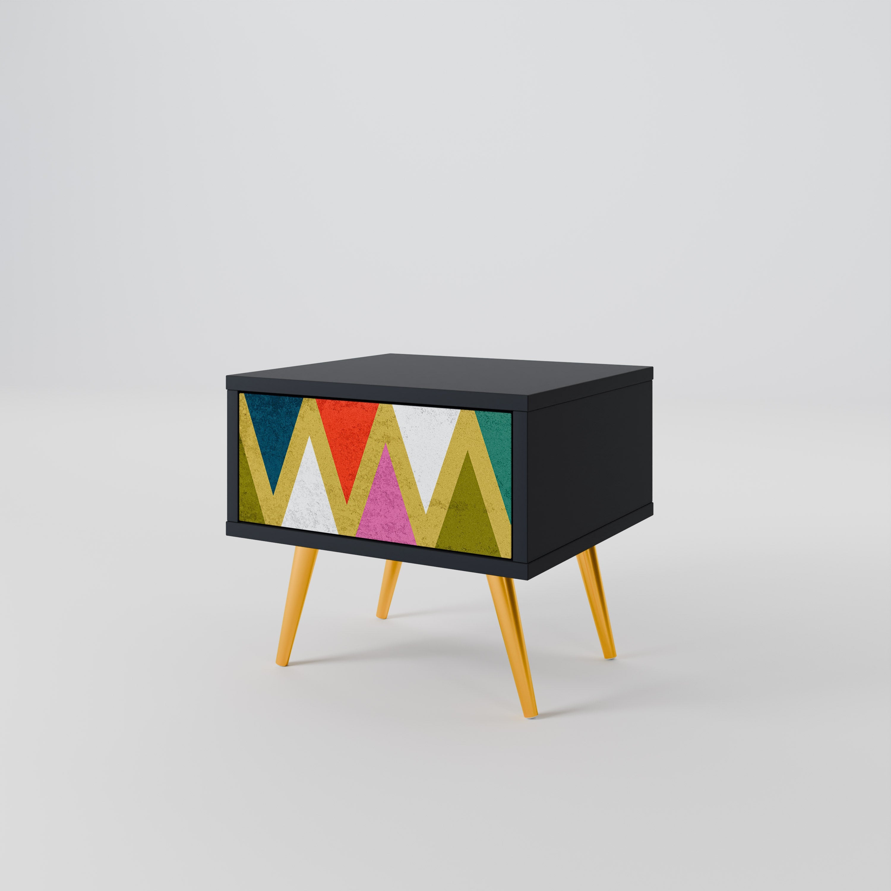 Κομοδίνο COLOURFUL TRIANGLES σε μαύρο φινίρισμα