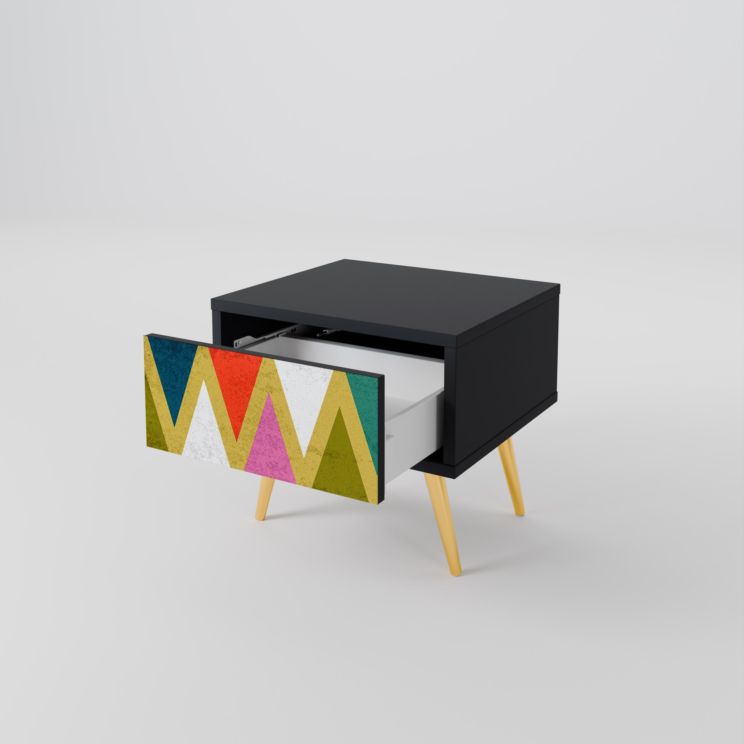 Κομοδίνο COLOURFUL TRIANGLES σε μαύρο φινίρισμα