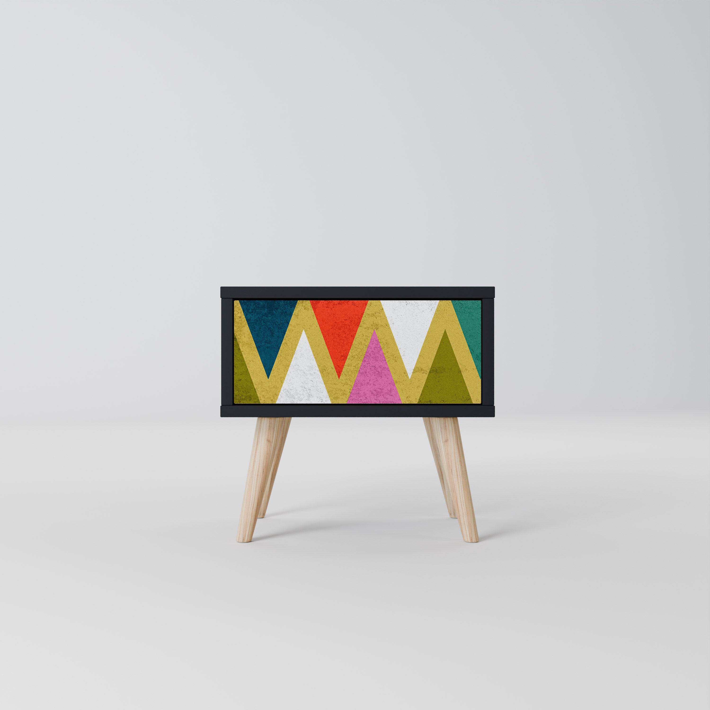 Κομοδίνο COLOURFUL TRIANGLES σε μαύρο φινίρισμα