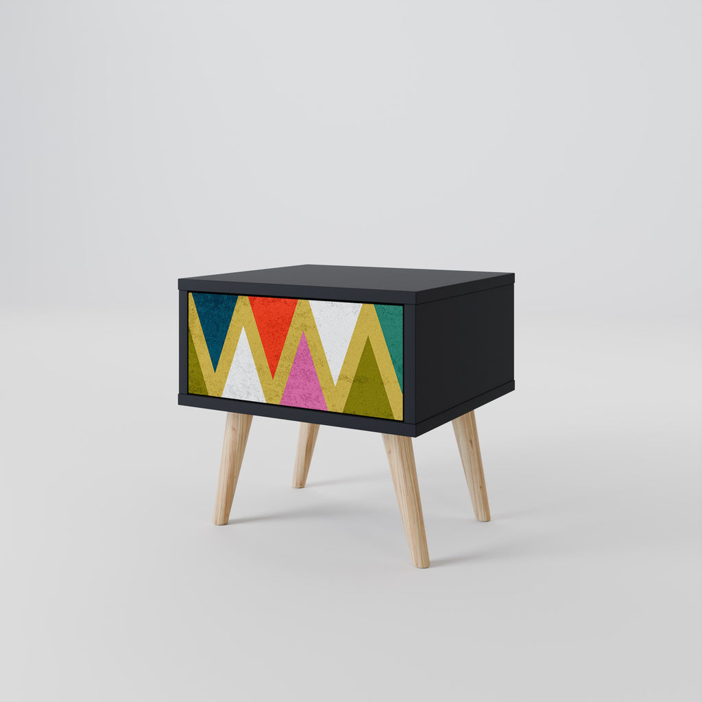 Κομοδίνο COLOURFUL TRIANGLES σε μαύρο φινίρισμα