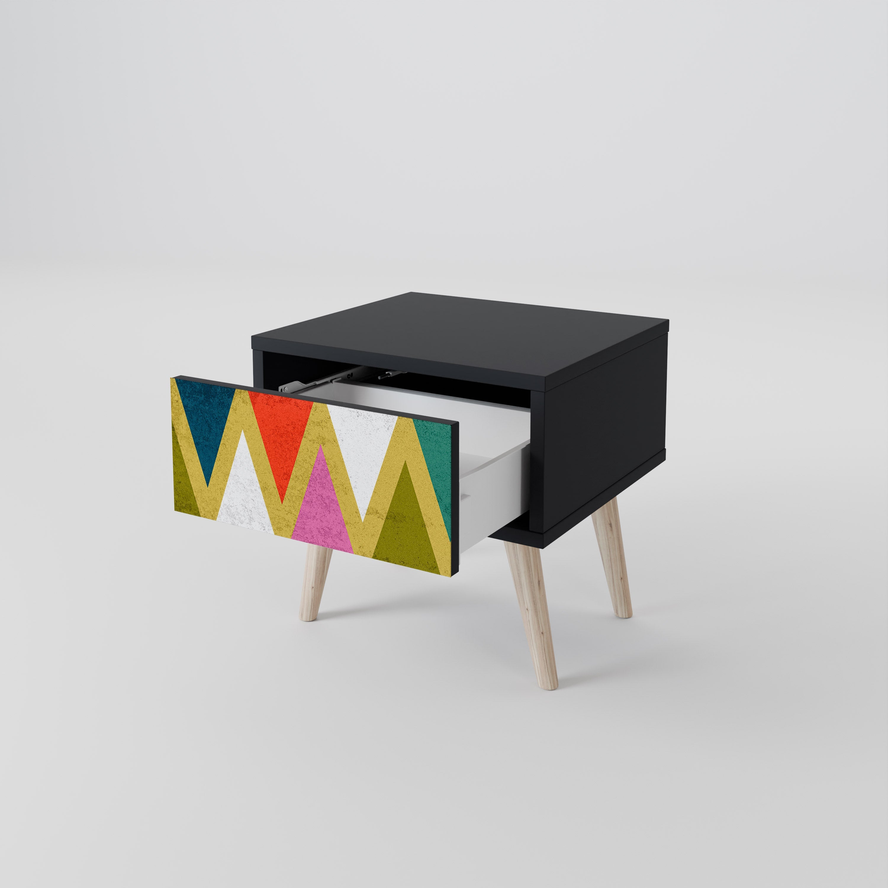 Κομοδίνο COLOURFUL TRIANGLES σε μαύρο φινίρισμα
