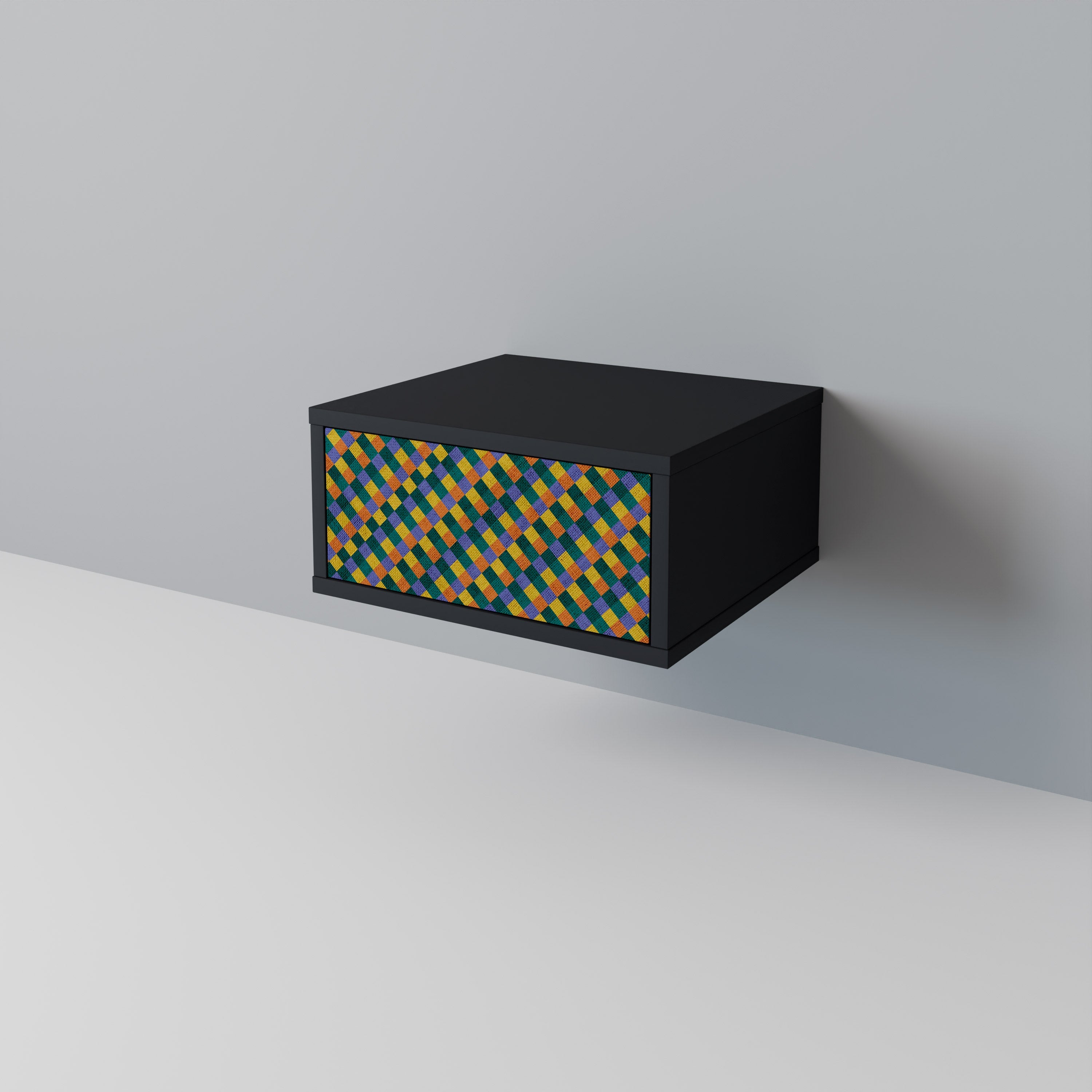 Κομοδίνο PAINTED SQUARES MIX σε μαύρο φινίρισμα