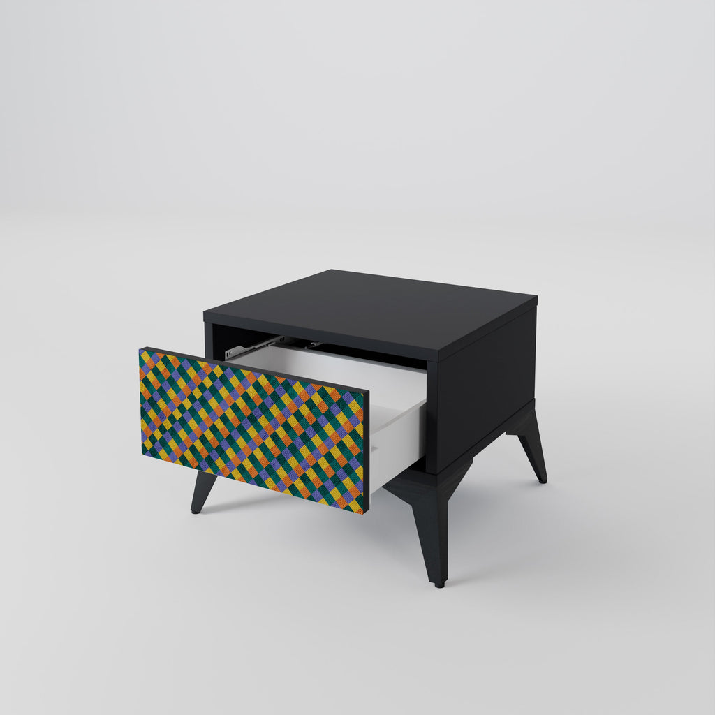 Κομοδίνο PAINTED SQUARES MIX σε μαύρο φινίρισμα
