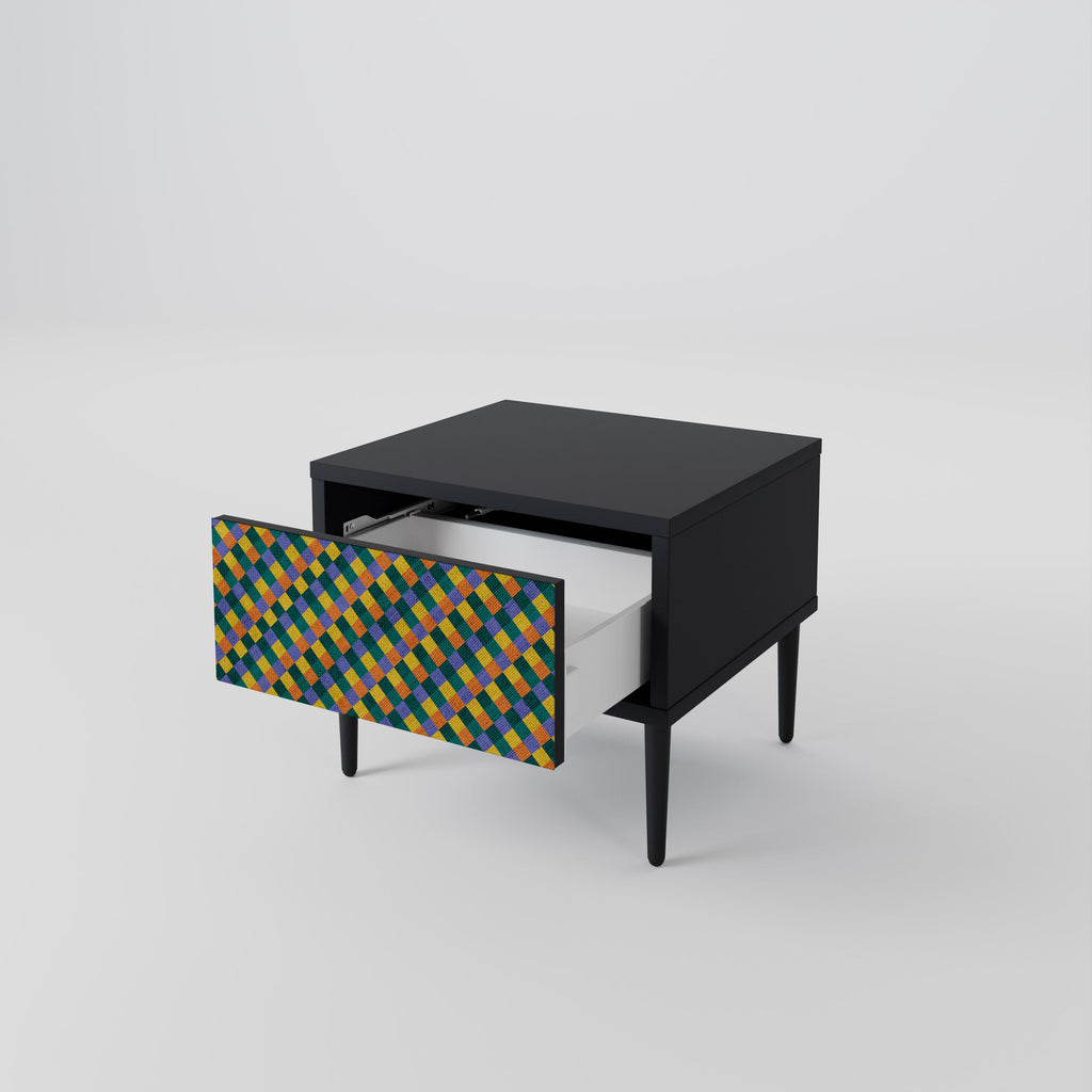 Κομοδίνο PAINTED SQUARES MIX σε μαύρο φινίρισμα