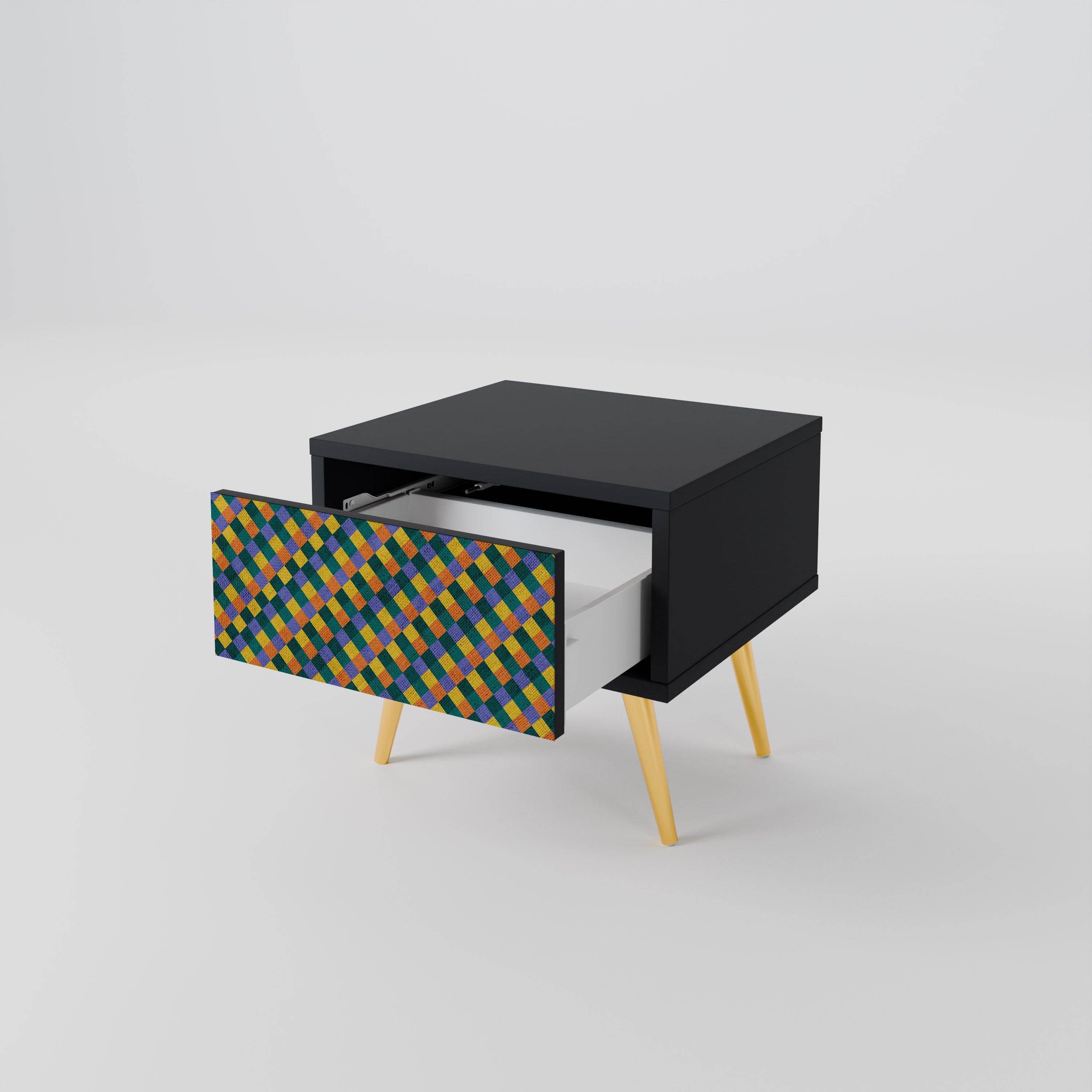 Κομοδίνο PAINTED SQUARES MIX σε μαύρο φινίρισμα