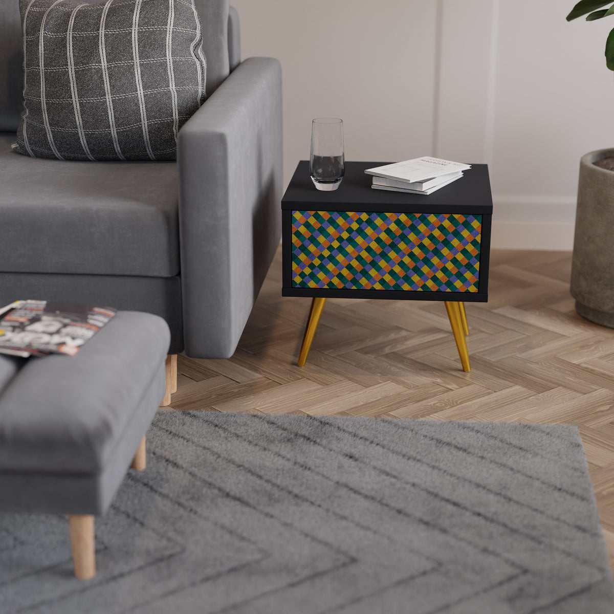 PAINTED SQUARES MIX Nightstand