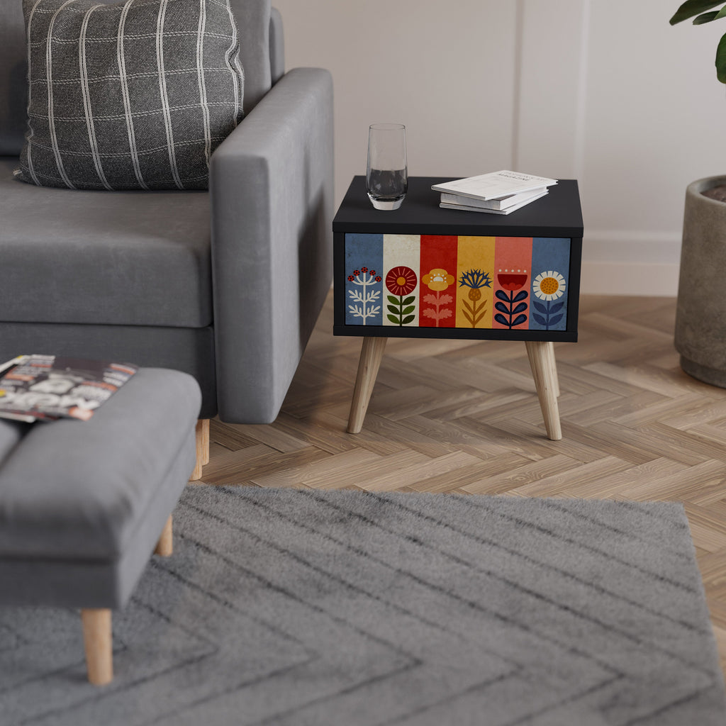 SCANDIC FLOWERET Nightstand in Black Finish