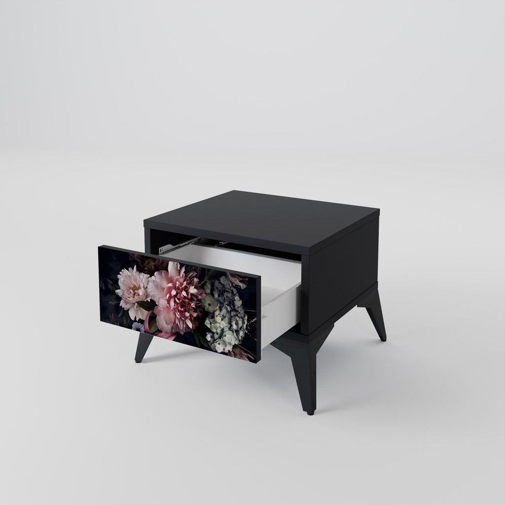 PURE BLOSSOM Nightstand in Black Finish