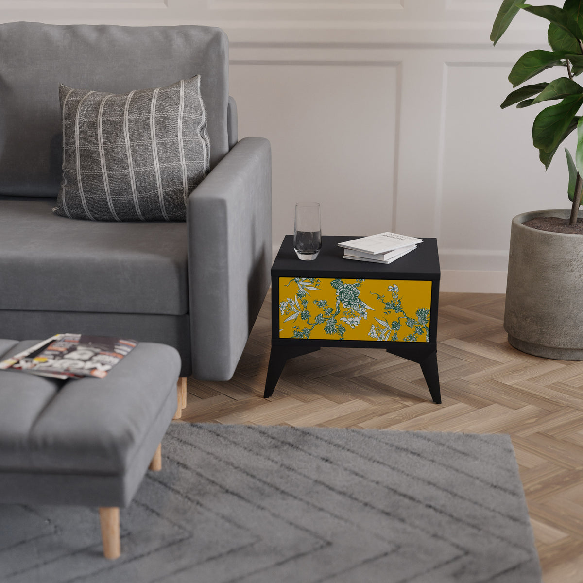 YELLOW CHINOISERIE Κομοδίνο με συρτάρι
