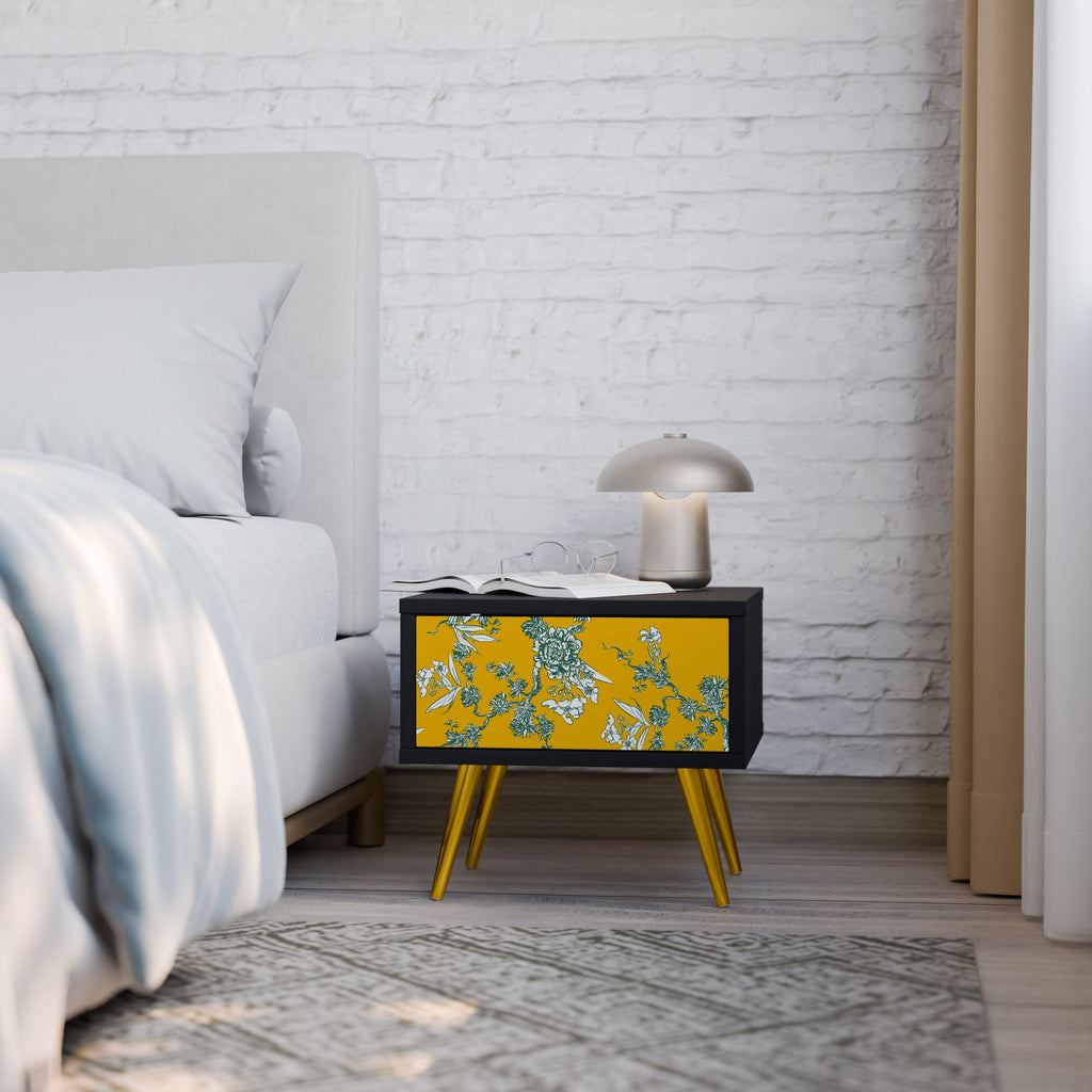 YELLOW CHINOISERIE Nightstand in Black Finish