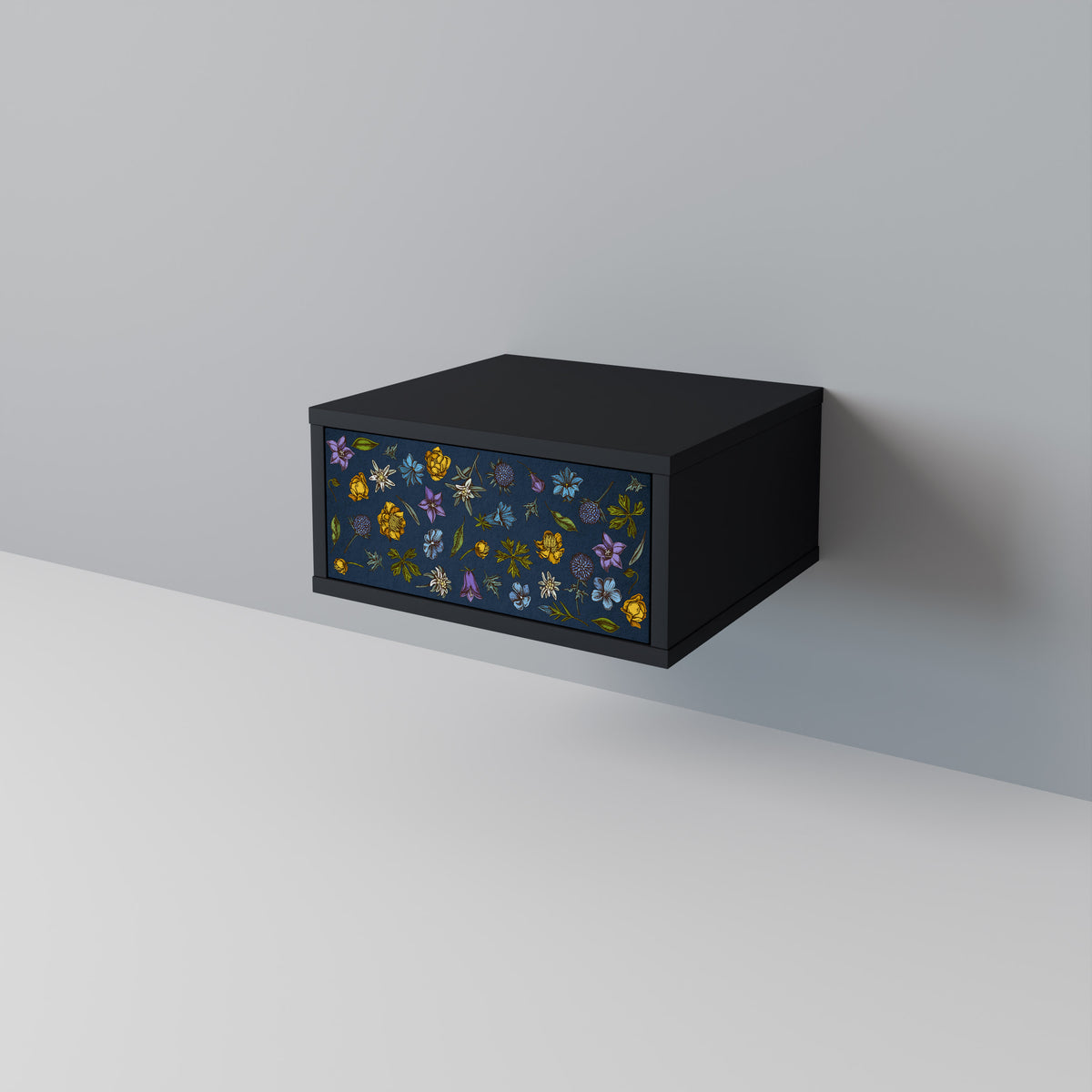 FLOWERS ON NAVY BLUE Κομοδίνο με συρτάρι