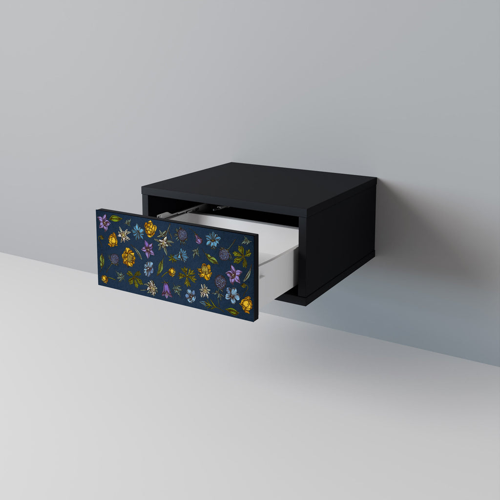 FLOWERS ON NAVY BLUE Nightstand in Black Finish