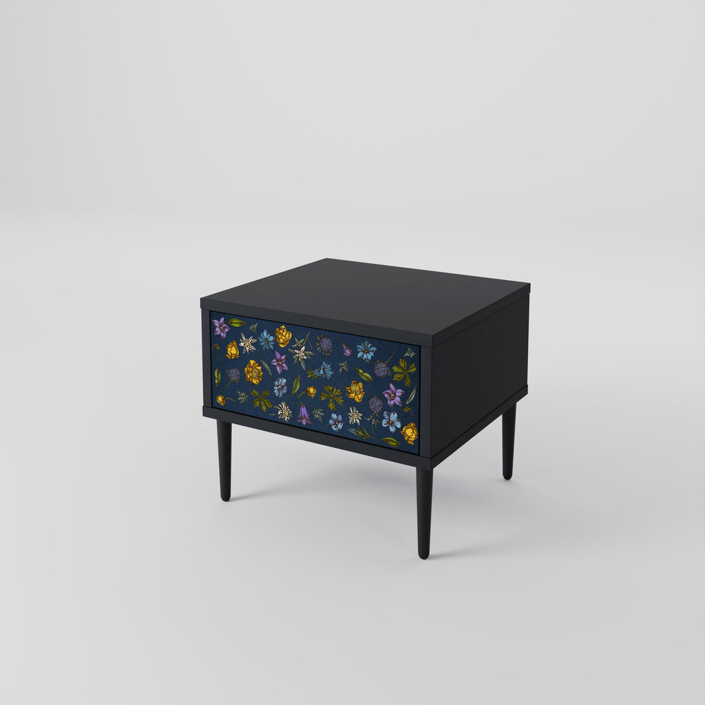 FLOWERS ON NAVY BLUE Nightstand in Black Finish