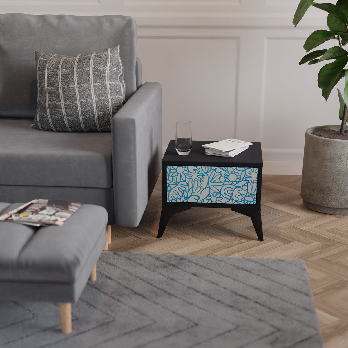 BLOOMY MORNING Κομοδίνο με συρτάρι