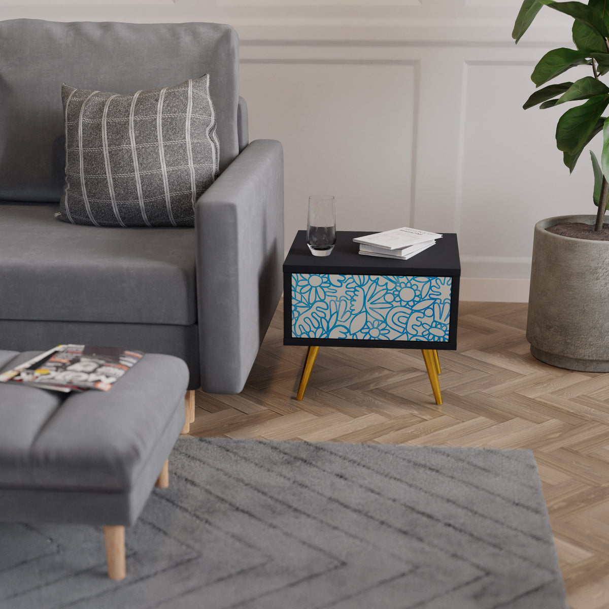 BLOOMY MORNING Κομοδίνο με συρτάρι