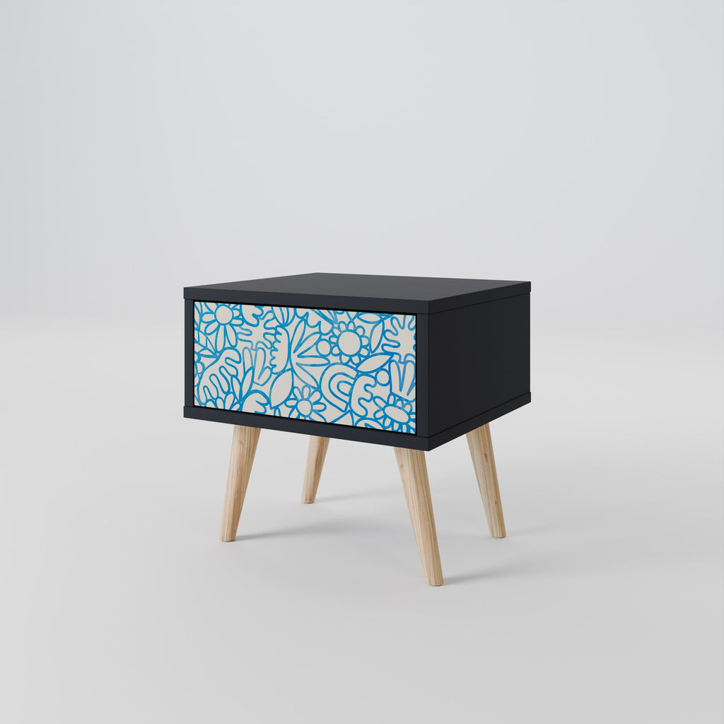 BLOOMY MORNING Nightstand in Black Finish