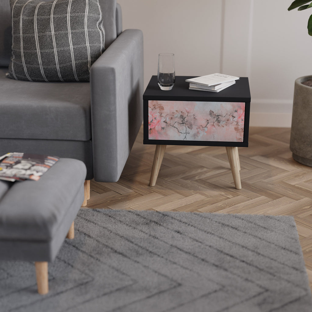CHERRY BLOSSOM Nightstand in Black Finish