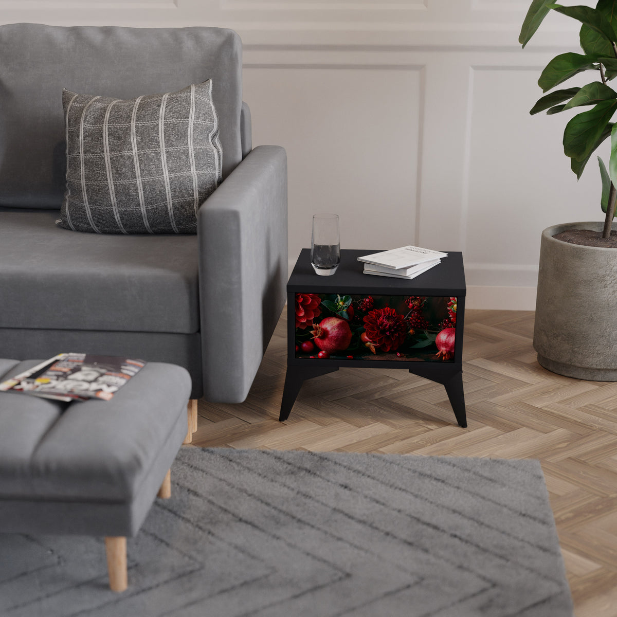 DAHLIAS AND POMEGRANATES Κομοδίνο με συρτάρι