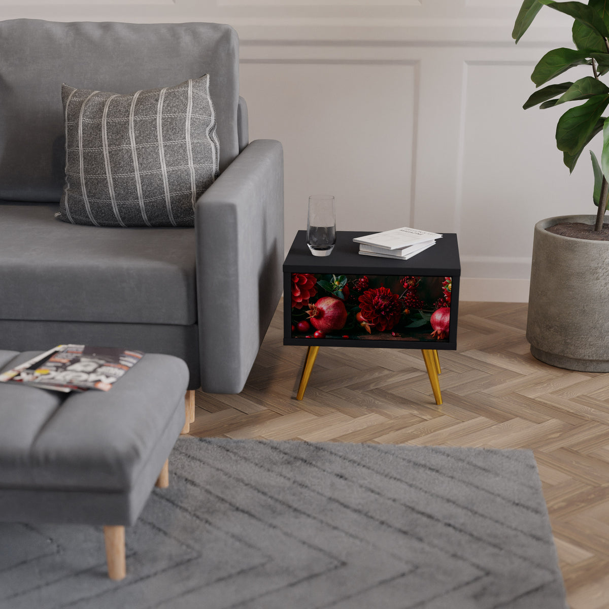 DAHLIAS AND POMEGRANATES Κομοδίνο με συρτάρι