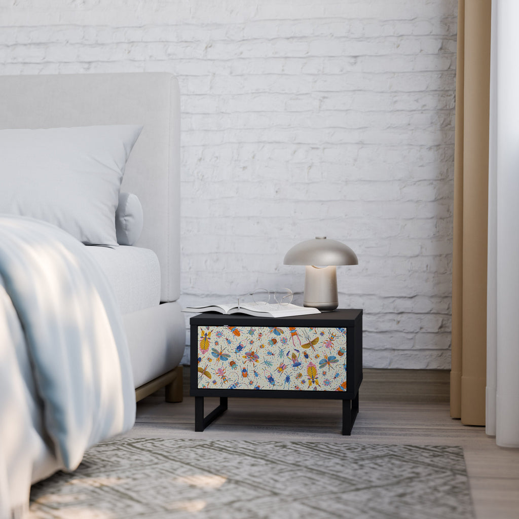 COLORFUL INSECTS Nightstand in Black Finish