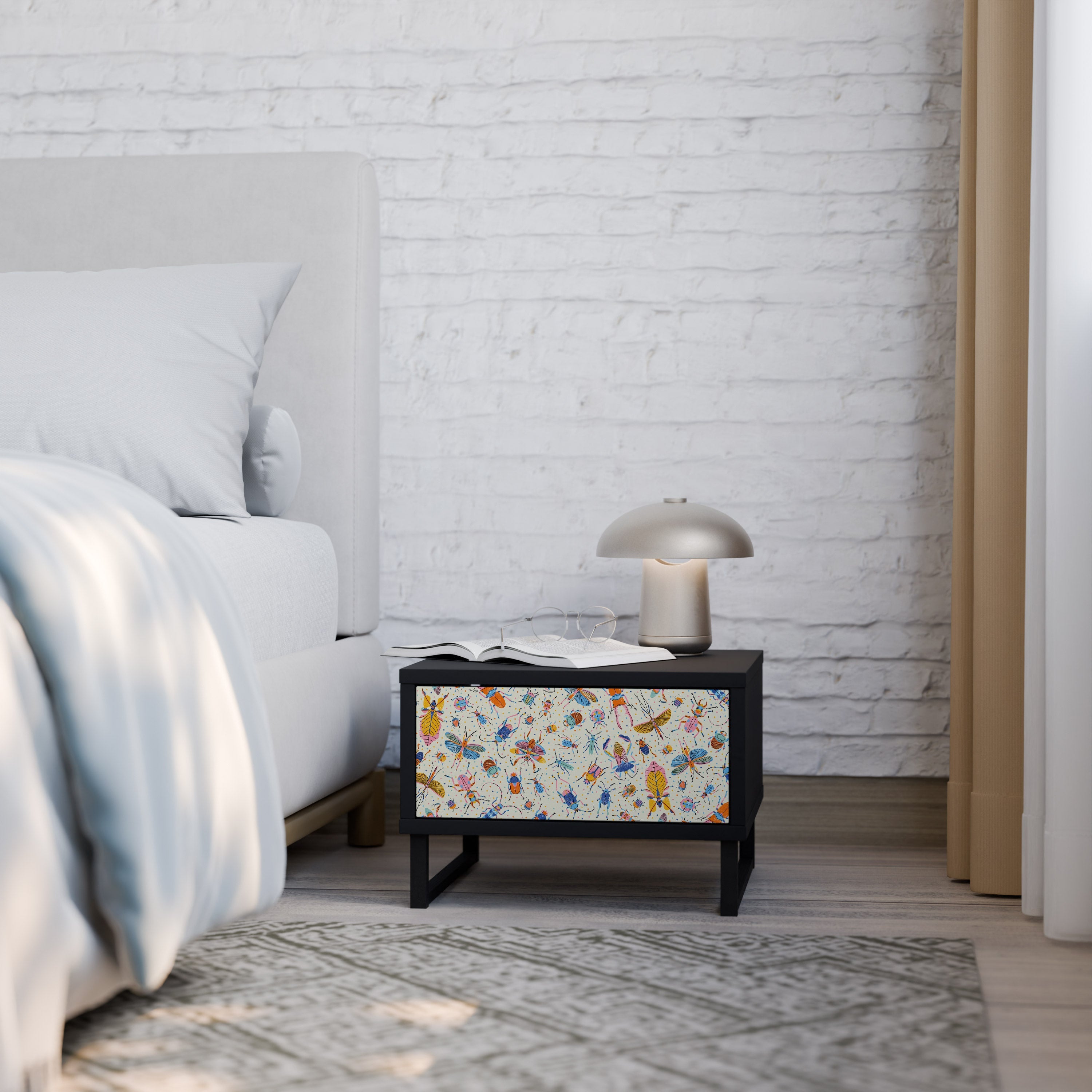 COLORFUL INSECTS Nightstand in Black Finish