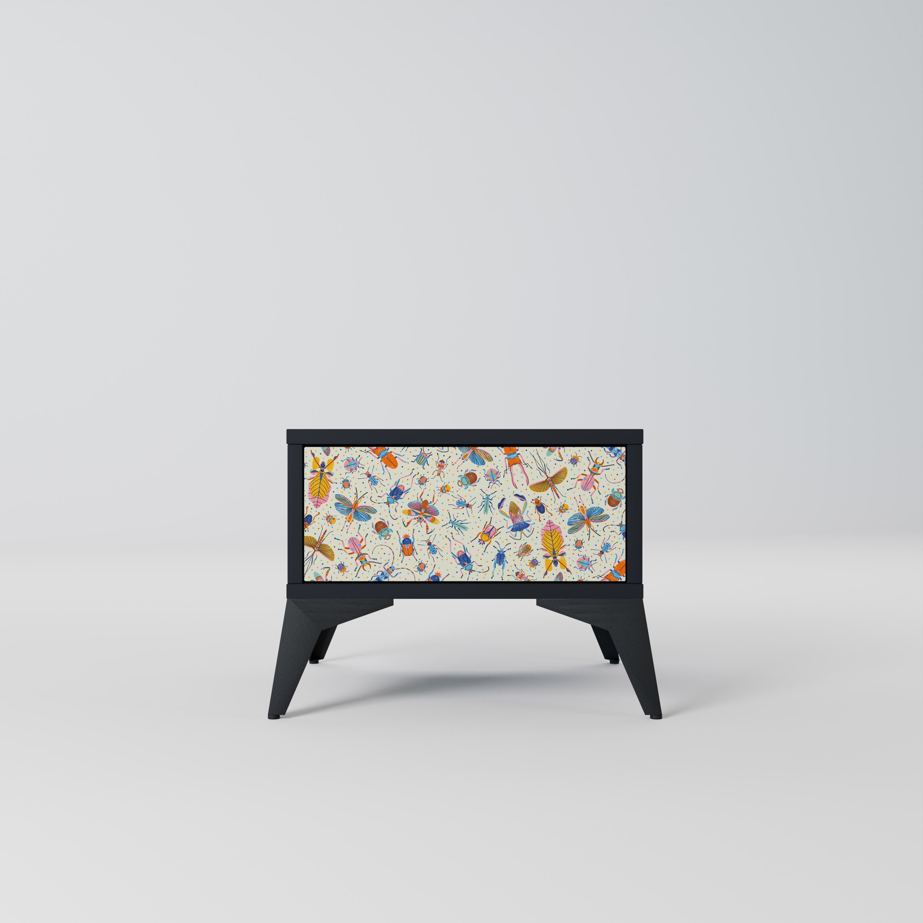 COLORFUL INSECTS Nightstand in Black Finish