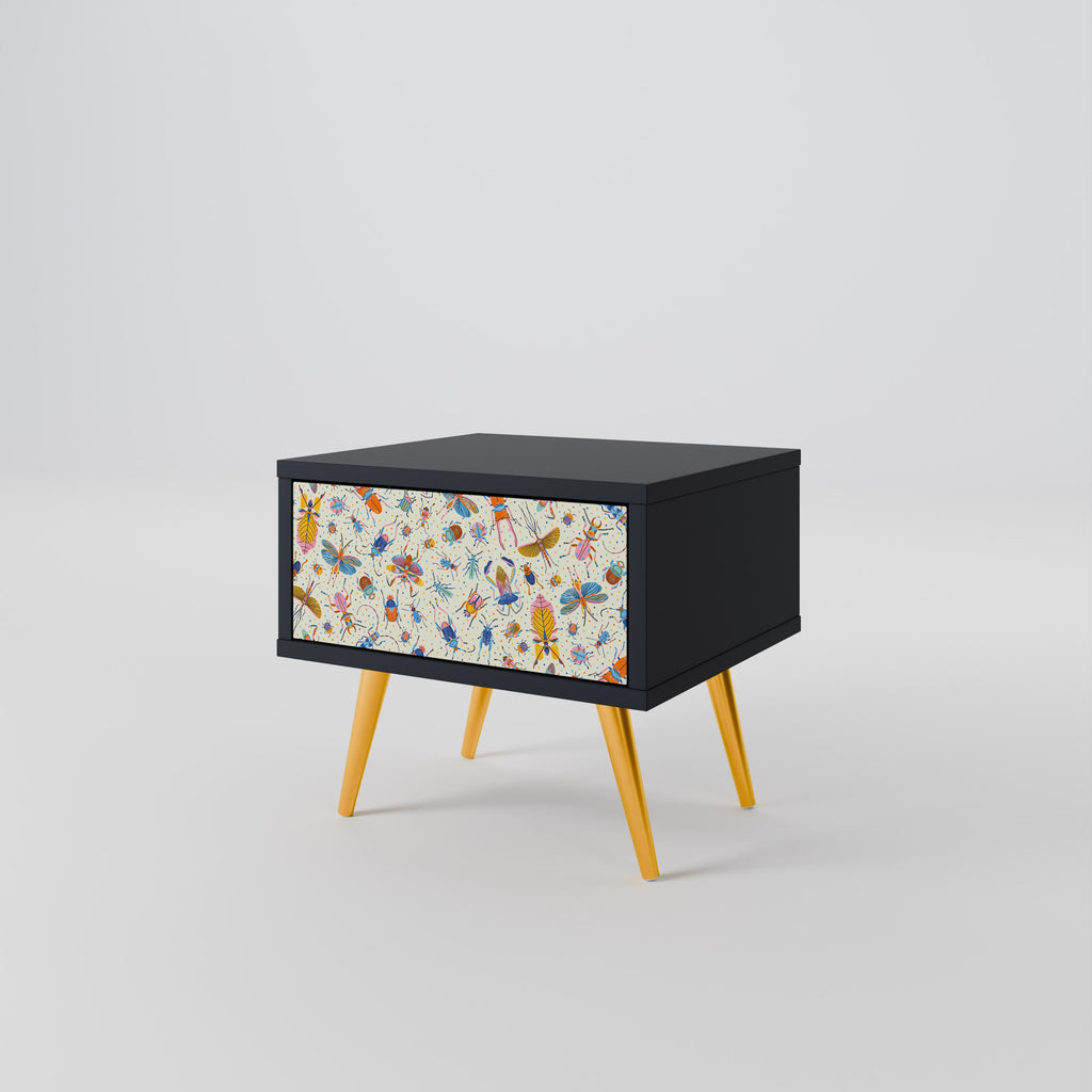 COLORFUL INSECTS Nightstand in Black Finish