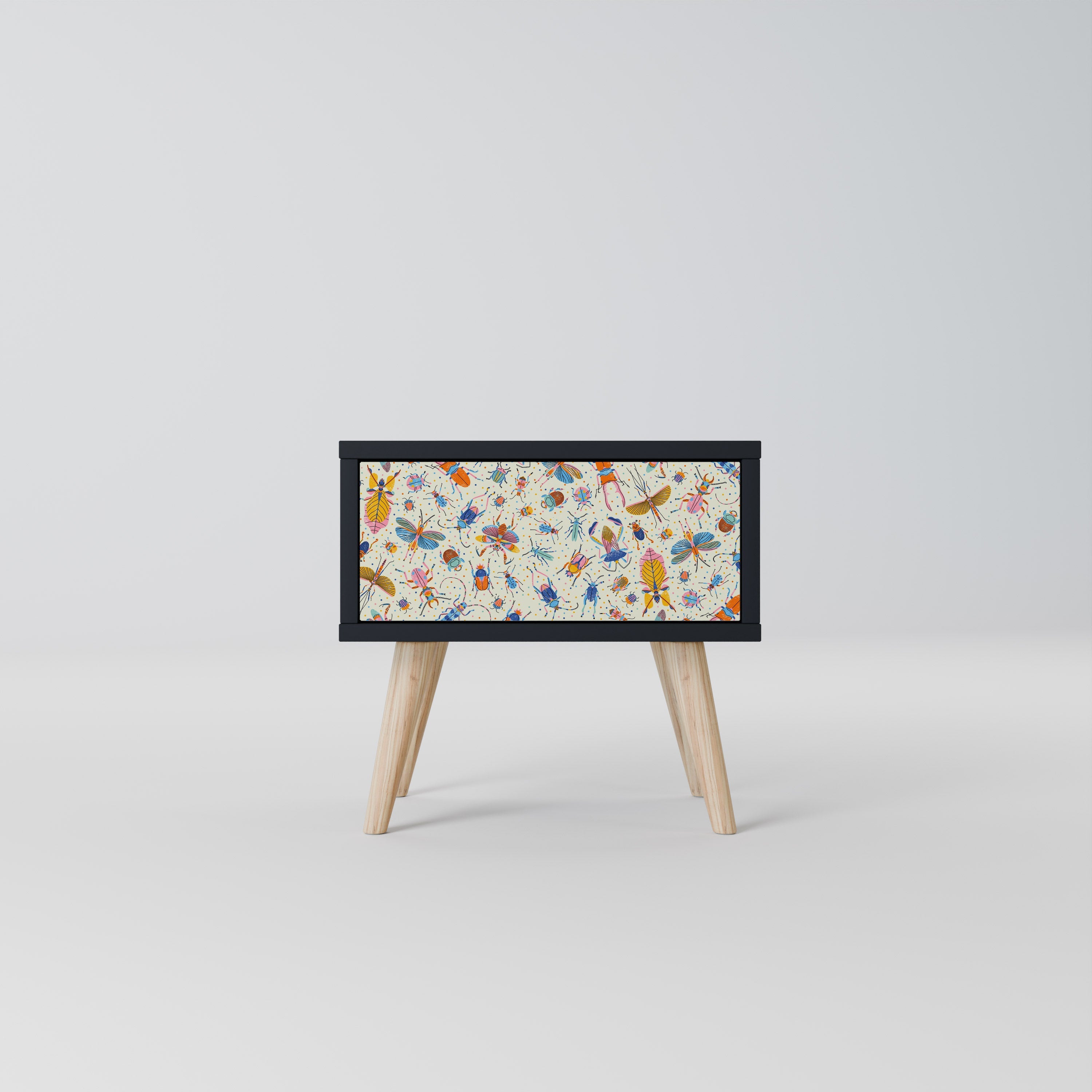 COLORFUL INSECTS Nightstand in Black Finish