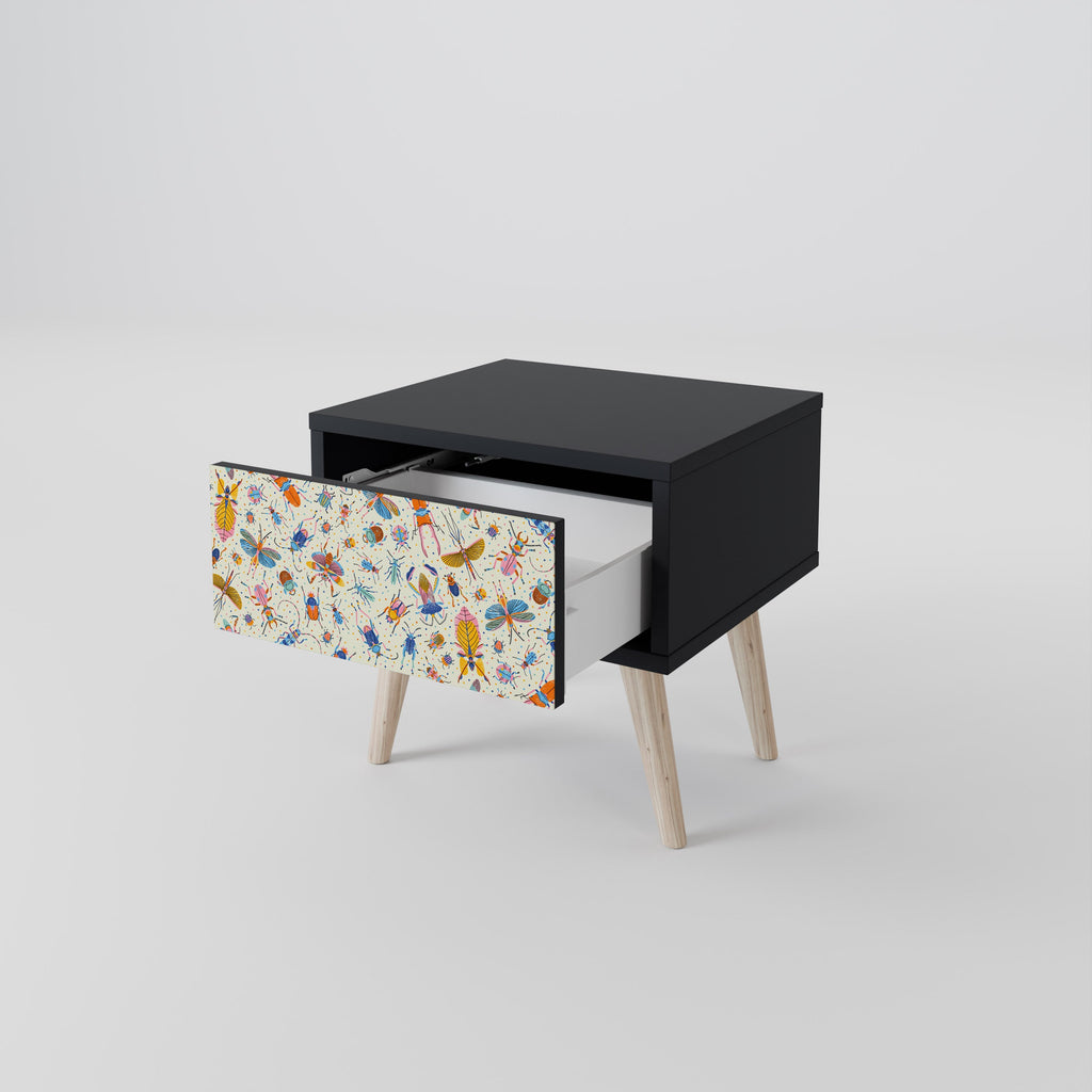 COLORFUL INSECTS Nightstand in Black Finish