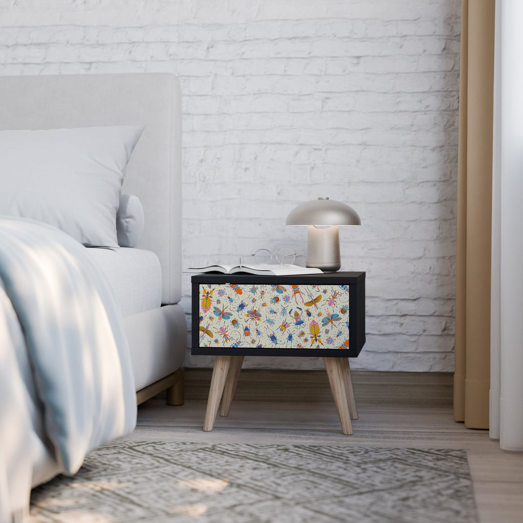 COLORFUL INSECTS Nightstand in Black Finish