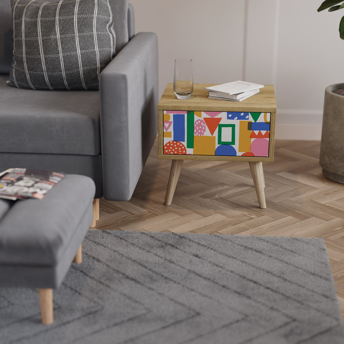 GEOMETRIC GLIMMER Κομοδίνο με συρτάρι