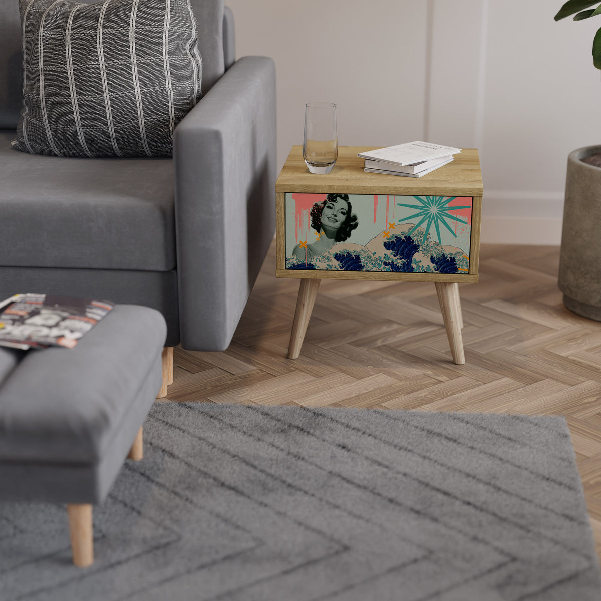 KANAGAWA BEAUTY Κομοδίνο με συρτάρι