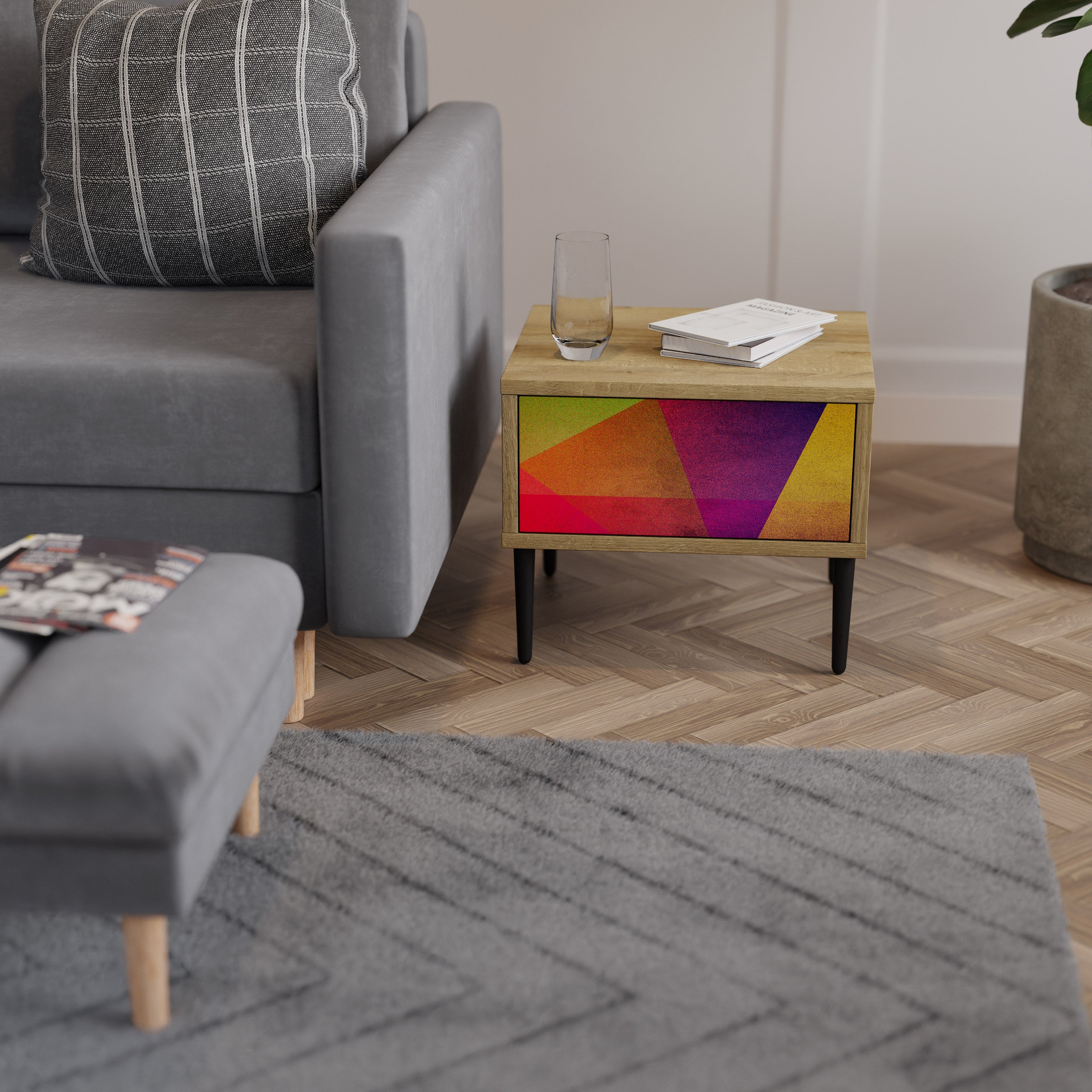 Κομοδίνο VIVID GEOMETRIA σε απόχρωση δρυός