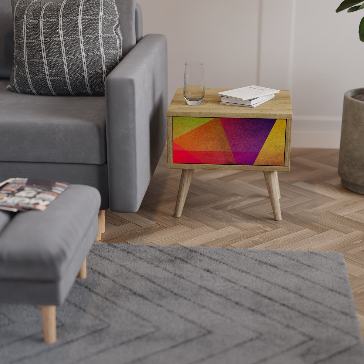 VIVID GEOMETRY Κομοδίνο με συρτάρι