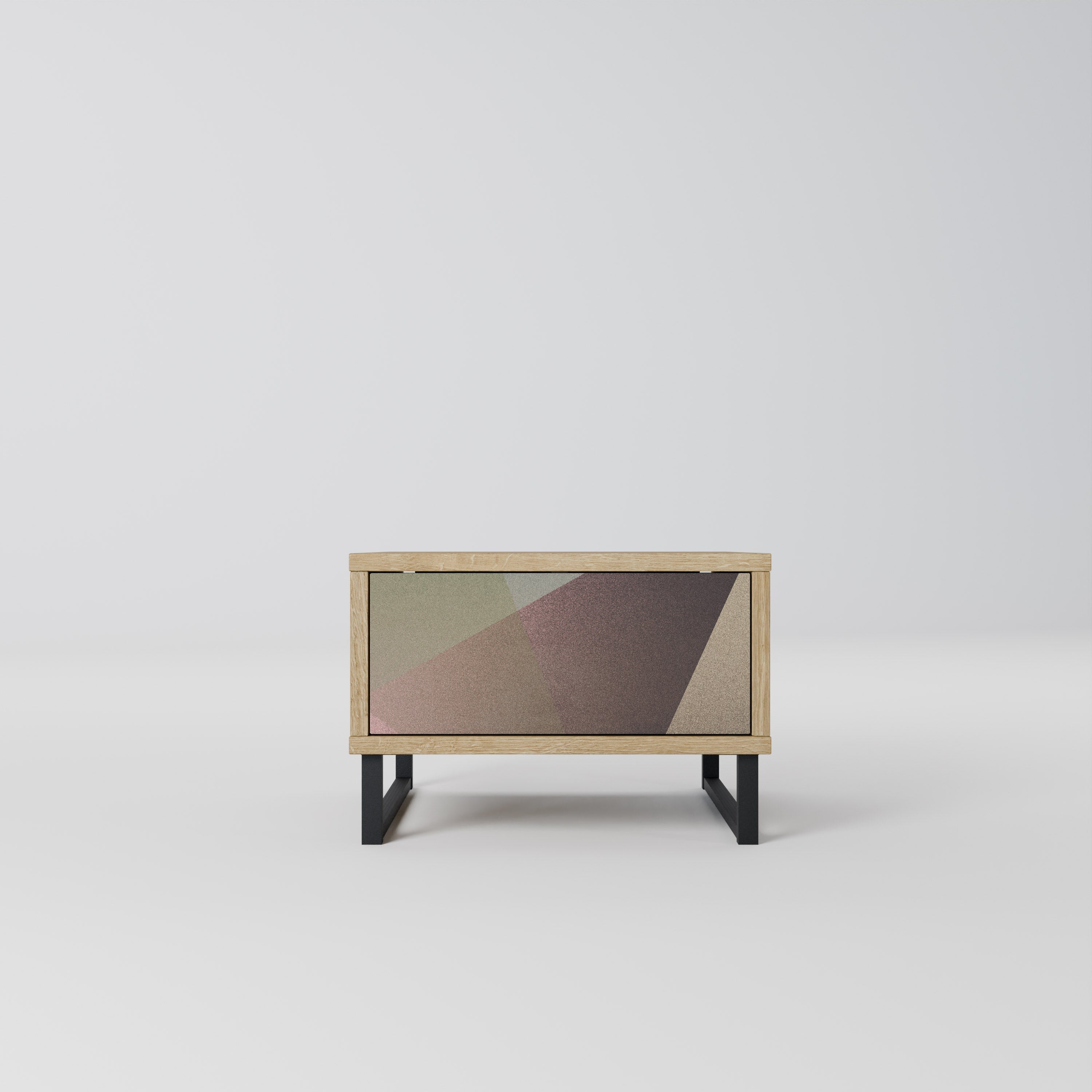 BEIGE GEOMETRY Nightstand in Oak Effect