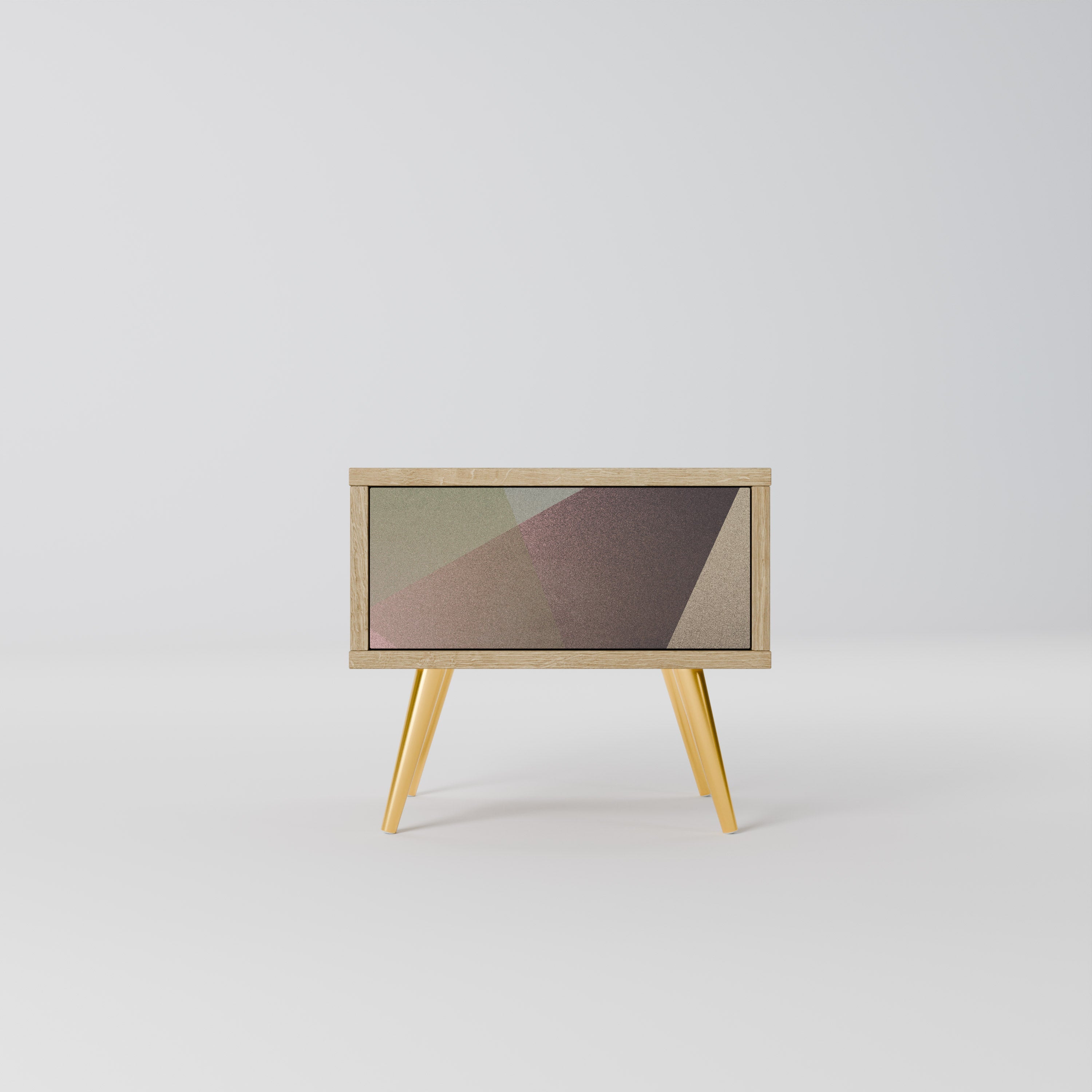 BEIGE GEOMETRY Nightstand in Oak Effect