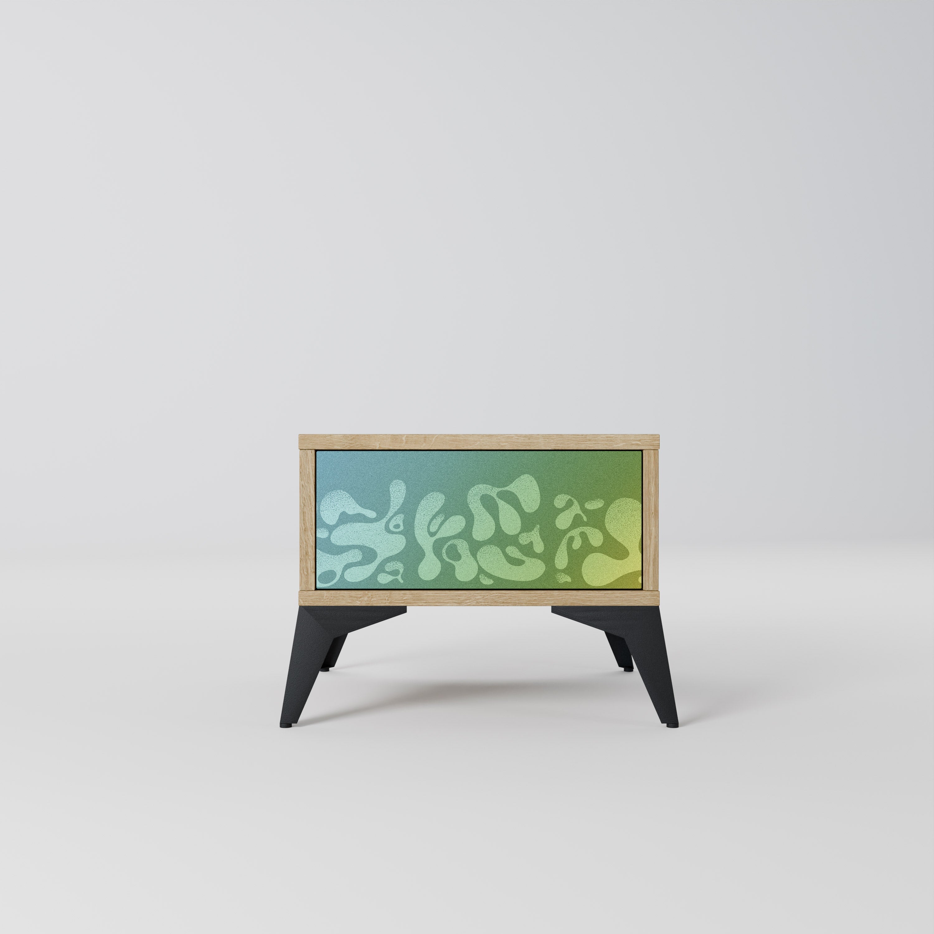 IRREGULAR BLUE Nightstand in Oak Effect