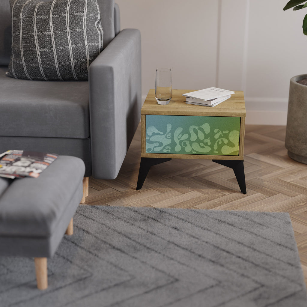 IRREGULAR BLUE Nightstand in Oak Effect