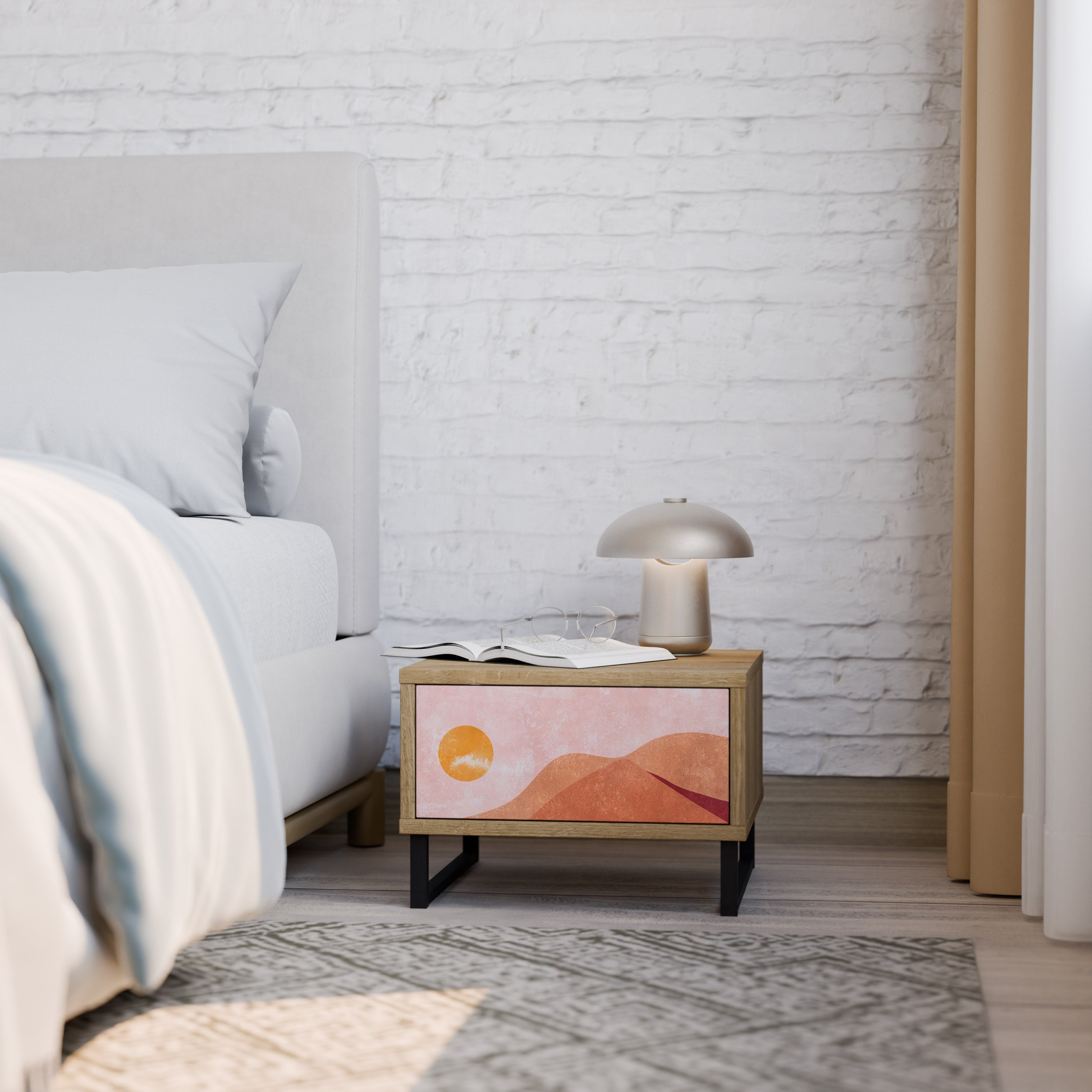 LUMINOUS SUNLIGHT Nightstand in Oak Effect