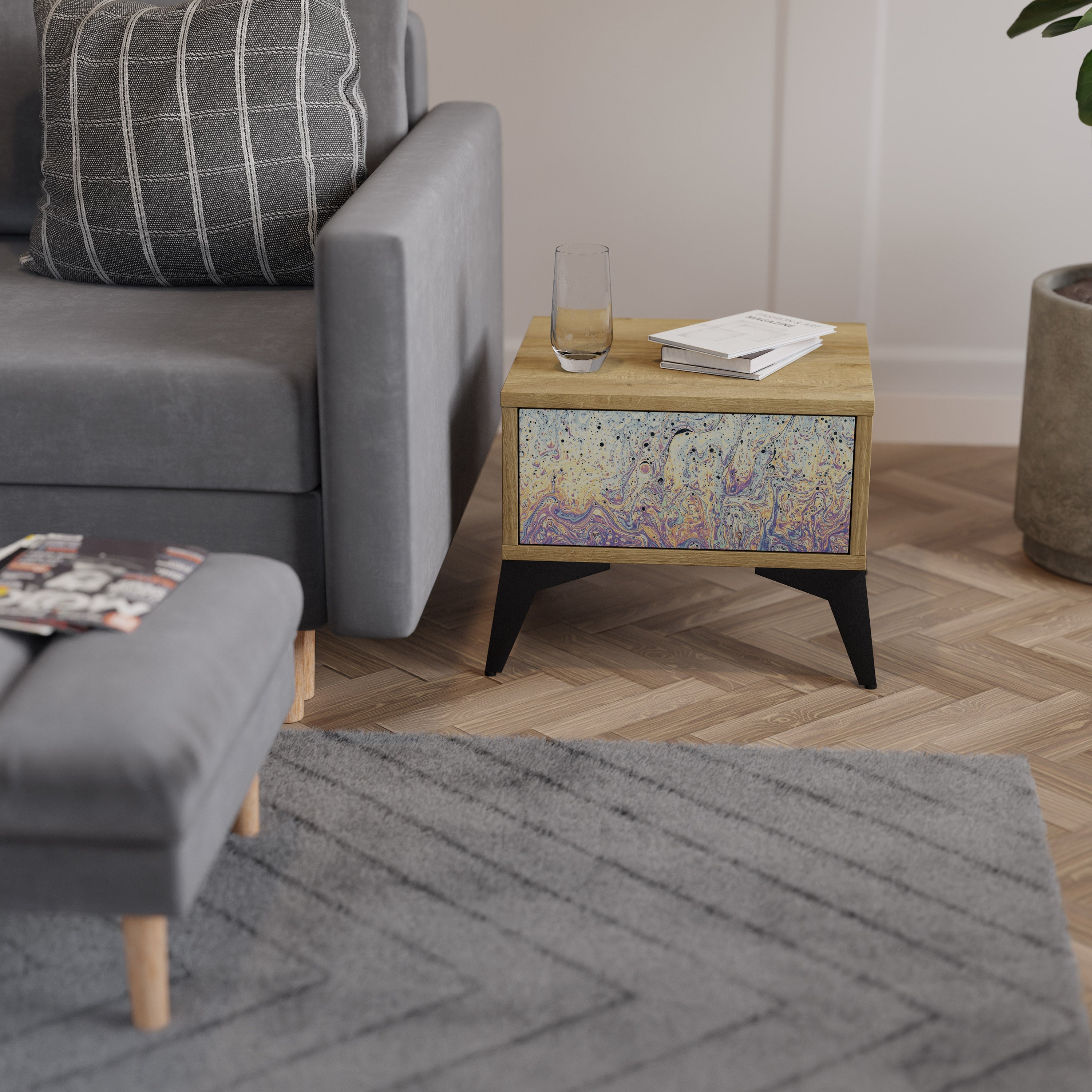 MOSAIC OF COLORS Nightstand in Oak Effect